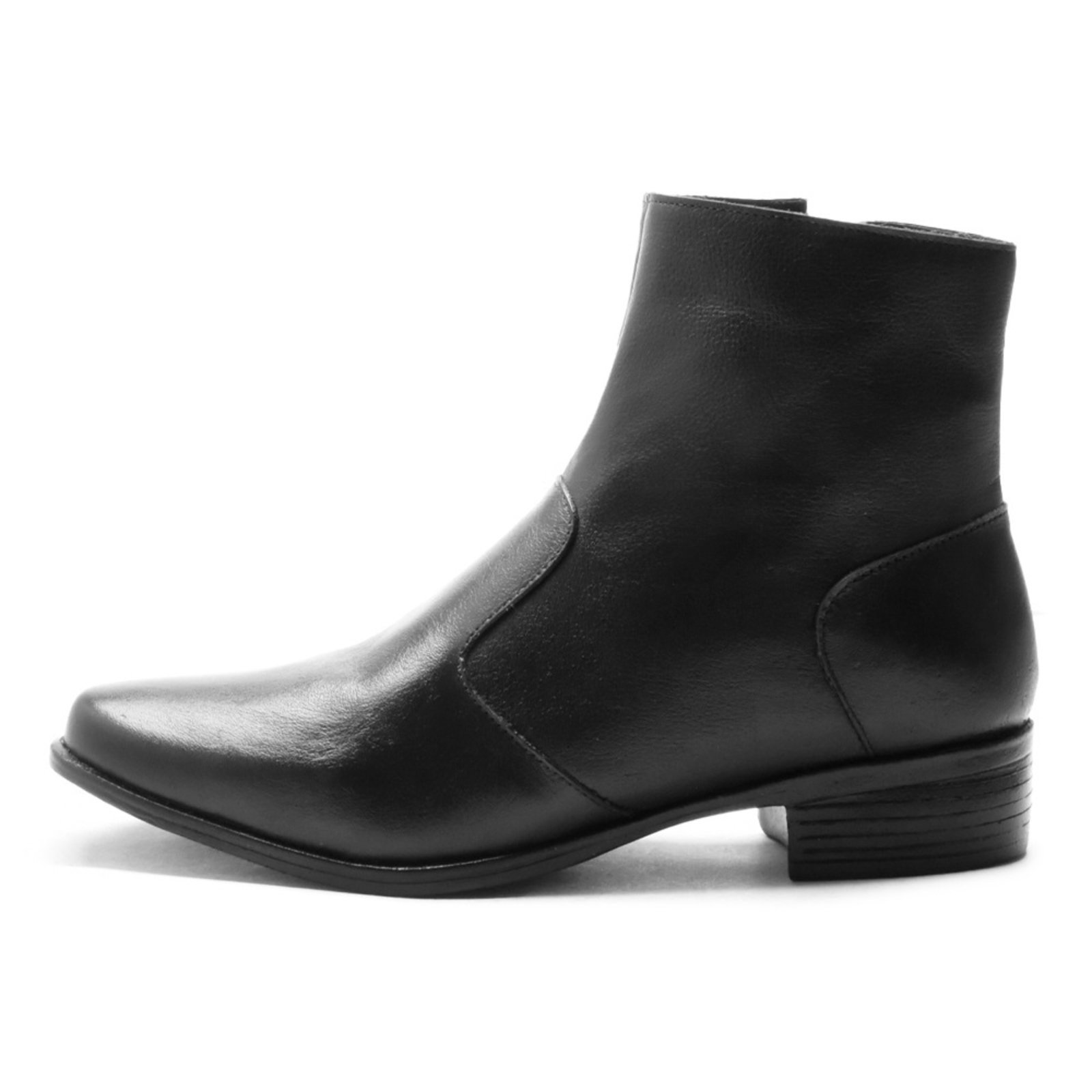 Bota feminina Couro Legítimo Cano Curto Salto Baixo