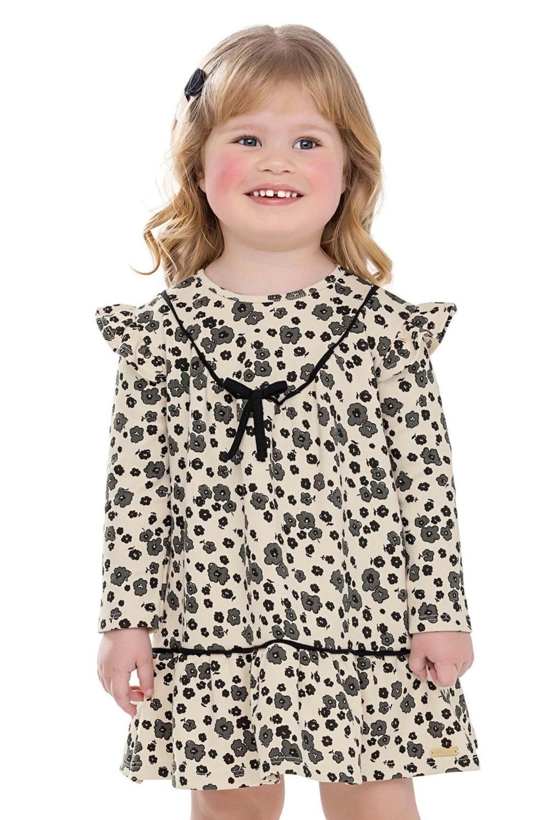 Infantil - Vestido Menina Floral Laço Colorittá Bege