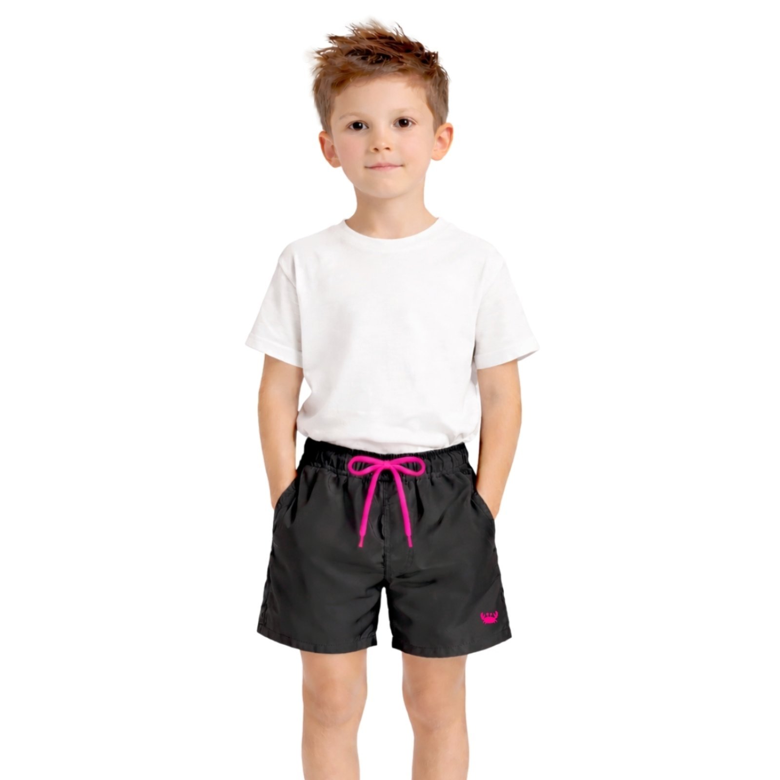 Infantil - Short Tactel Bermuda Moda Praia Preto Siri