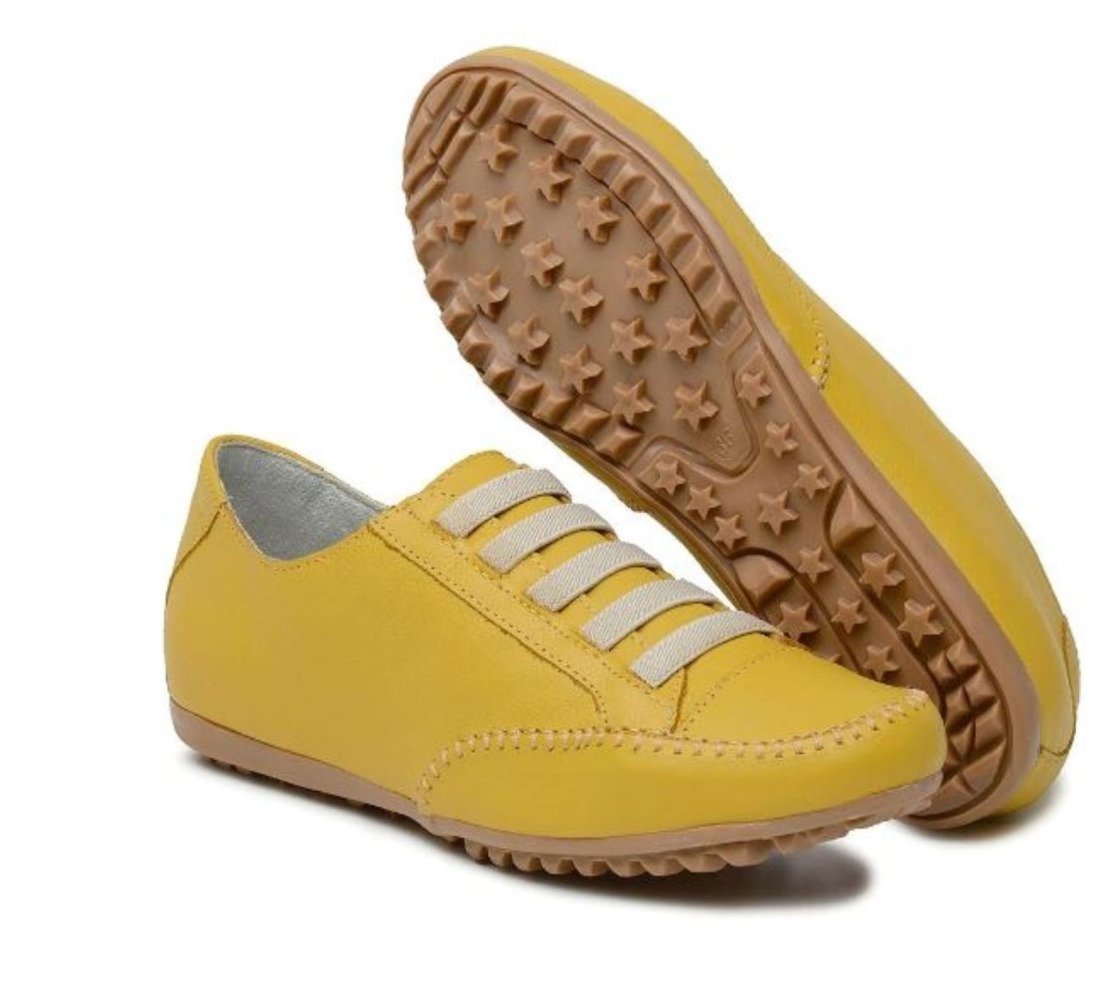 Sapatênis Feminino Confort De Couro Cor Amarelo