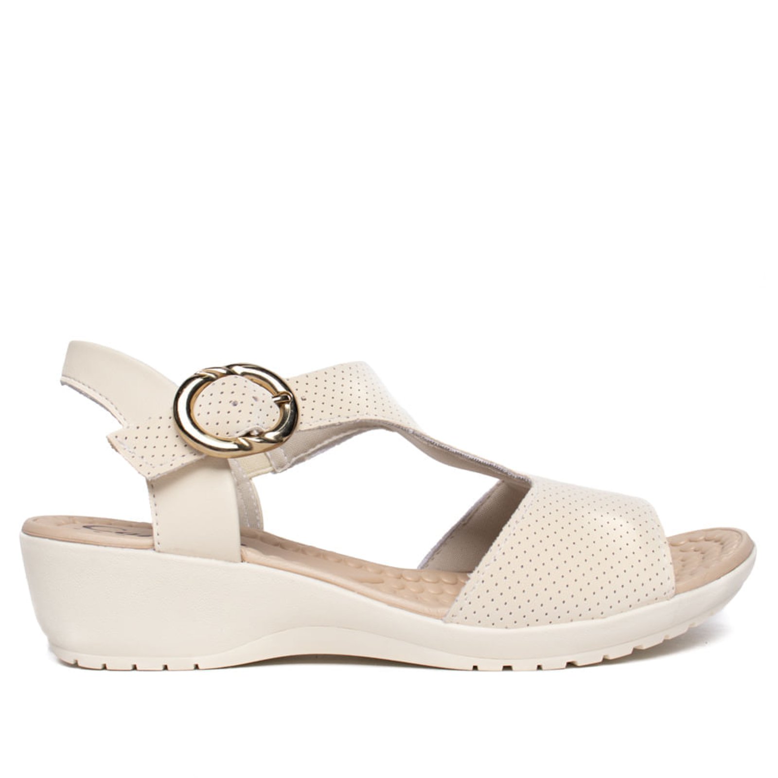 Sandália Feminina Campesí Anabela Fivela Dourada Off White