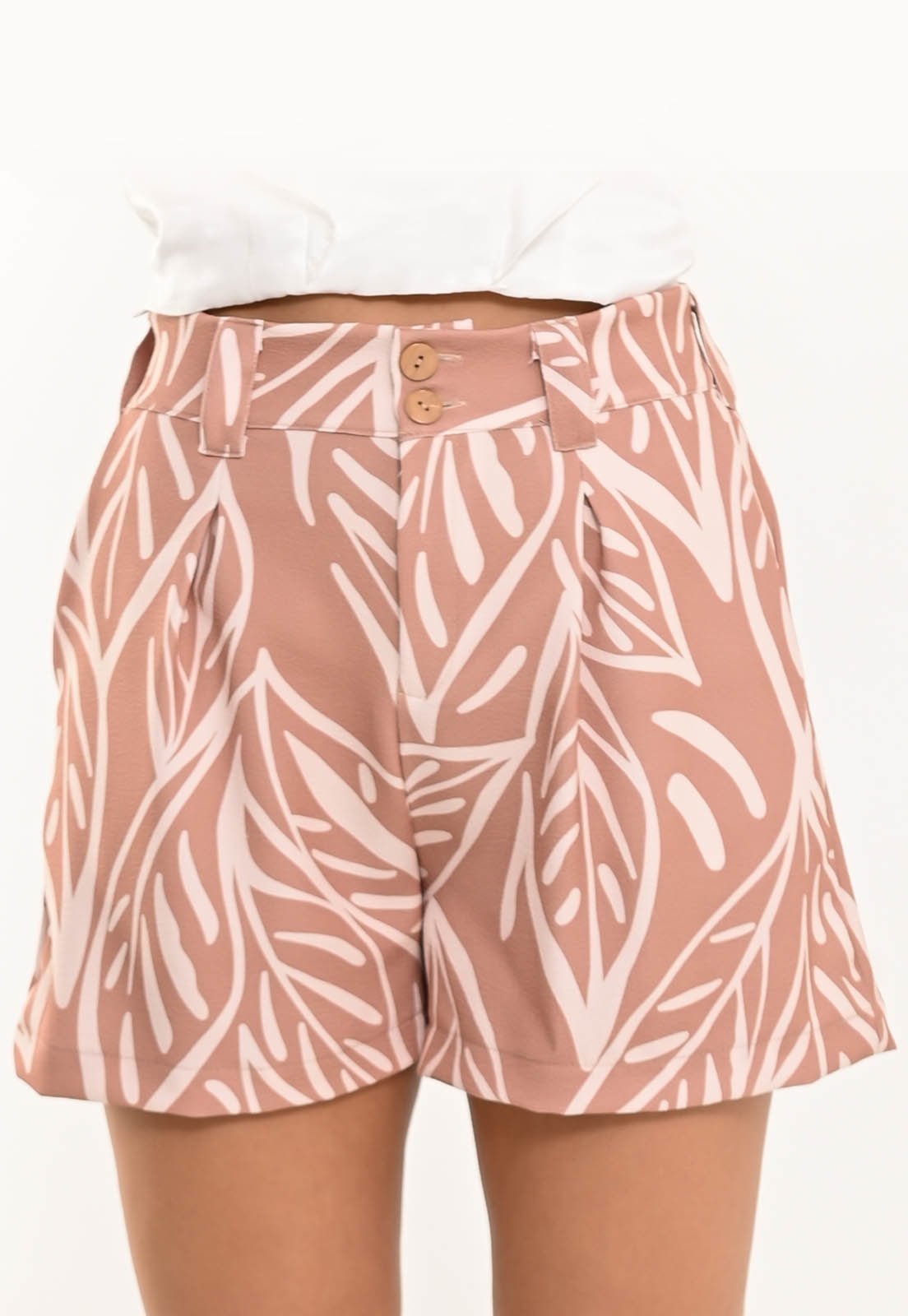 Shorts Bisô Estampado Floral Bege – Bege