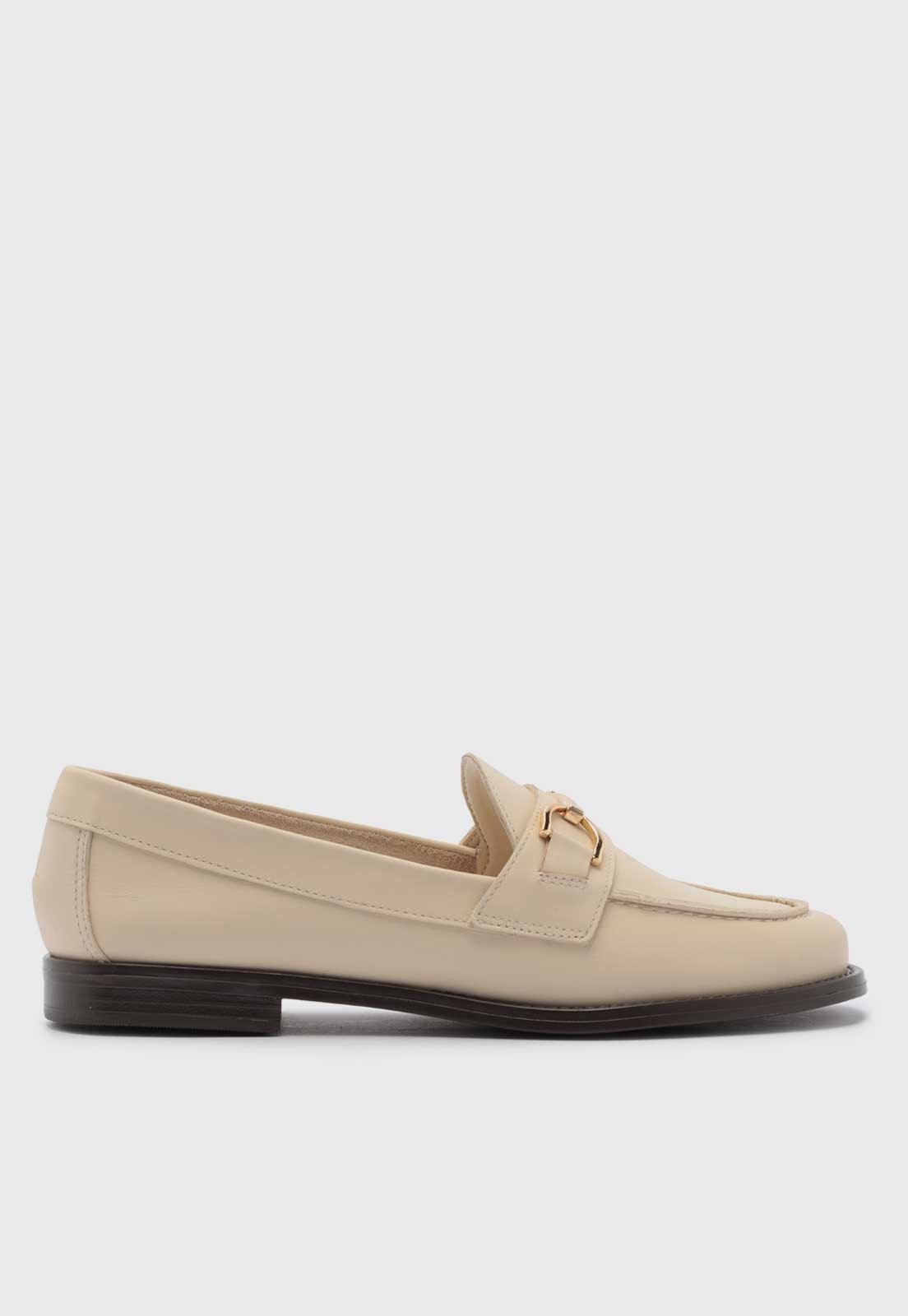 Mocassim Arezzo Detalhe Metalizado Dourado Bege