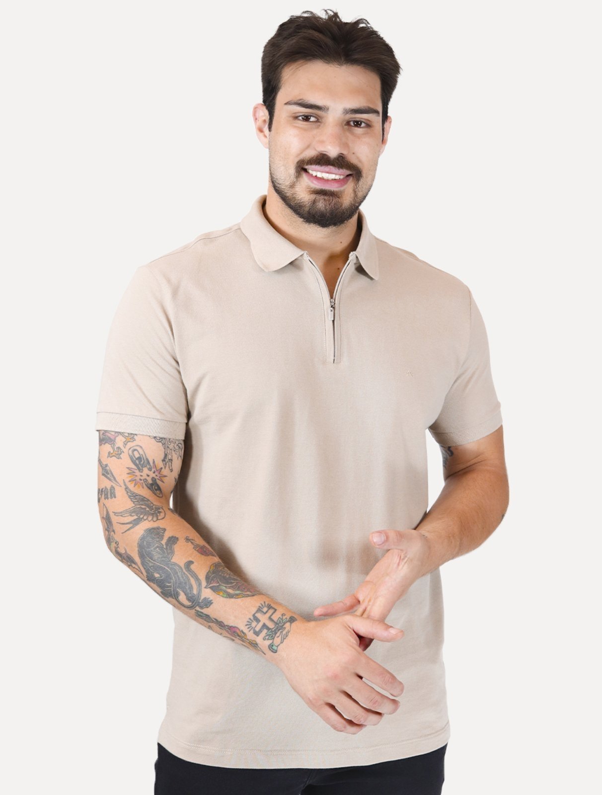 Polo Aramis Masculina Piquet Ziper All Straw Palha