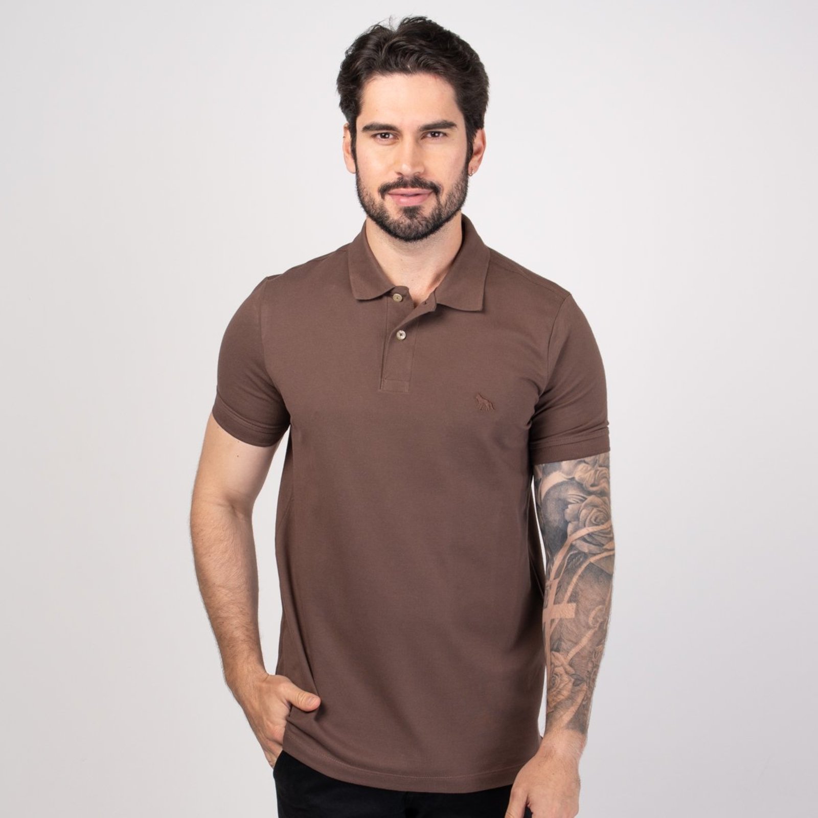 Camisa Polo Acostamento Elastano Marrom