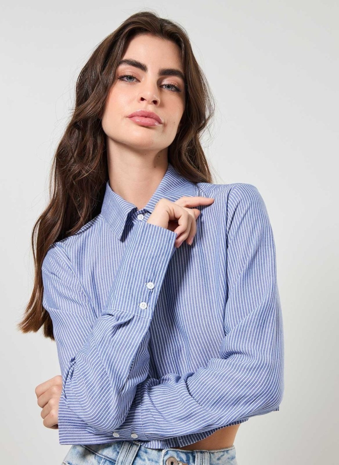 Camisa Cropped Listrada Azul