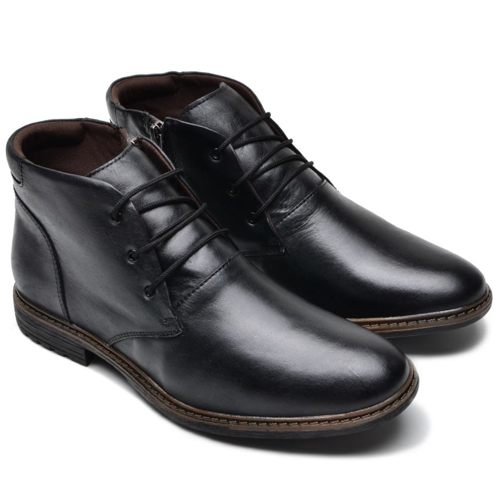 Bota Masculina Coturno Couro Cano Curto Cadarço Casual Marrom Escuro 37 Preto
