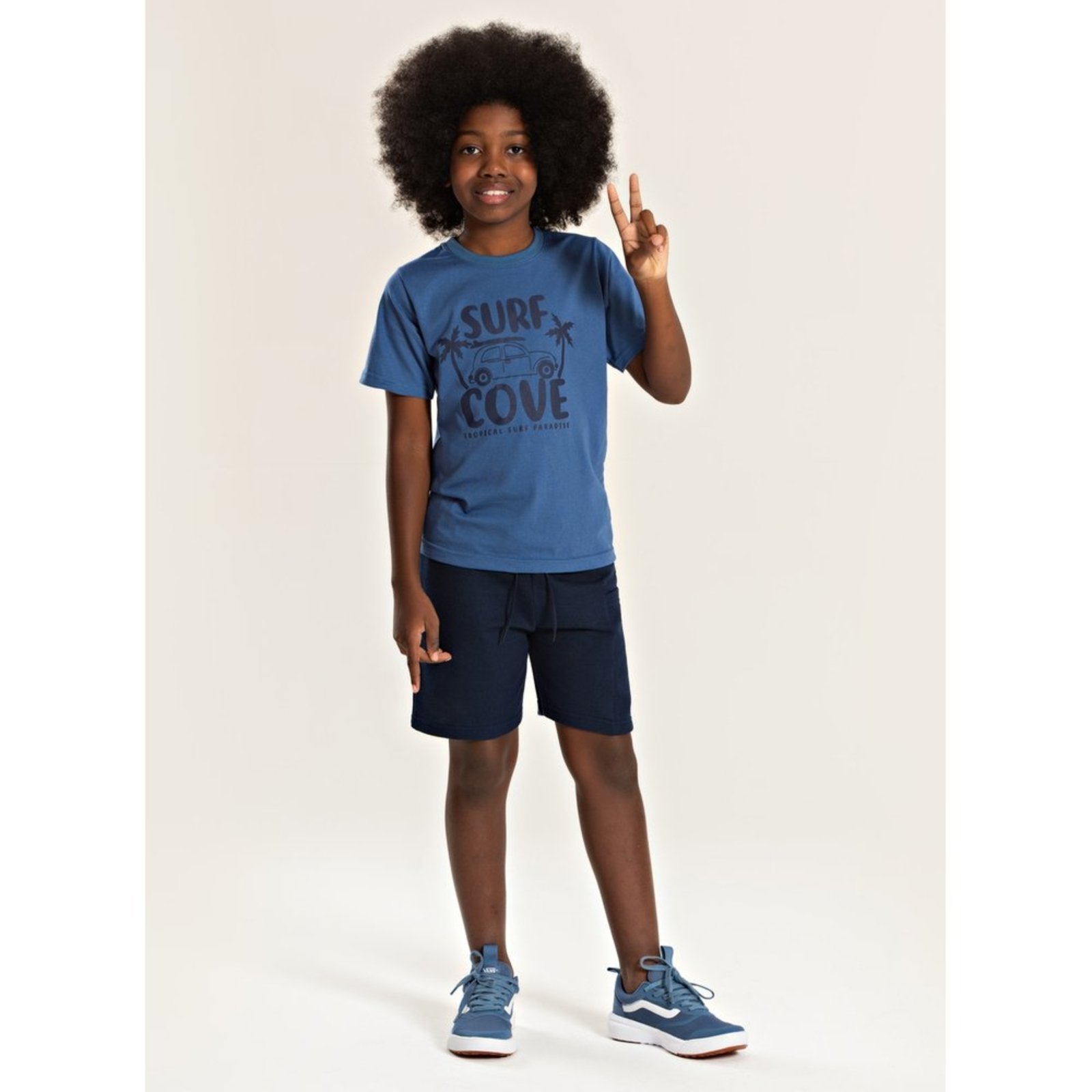 Infantil – Conjunto Verão Menino Azul Camiseta e Bermuda com Bolso Surf