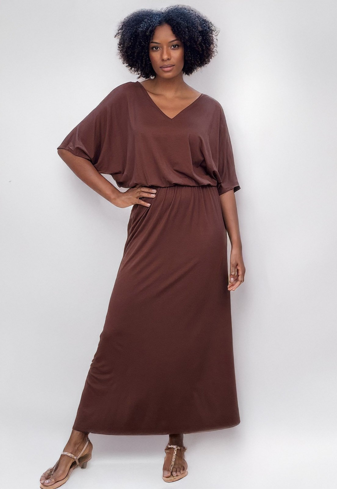 Vestido Longo Plano Estampa Marrom