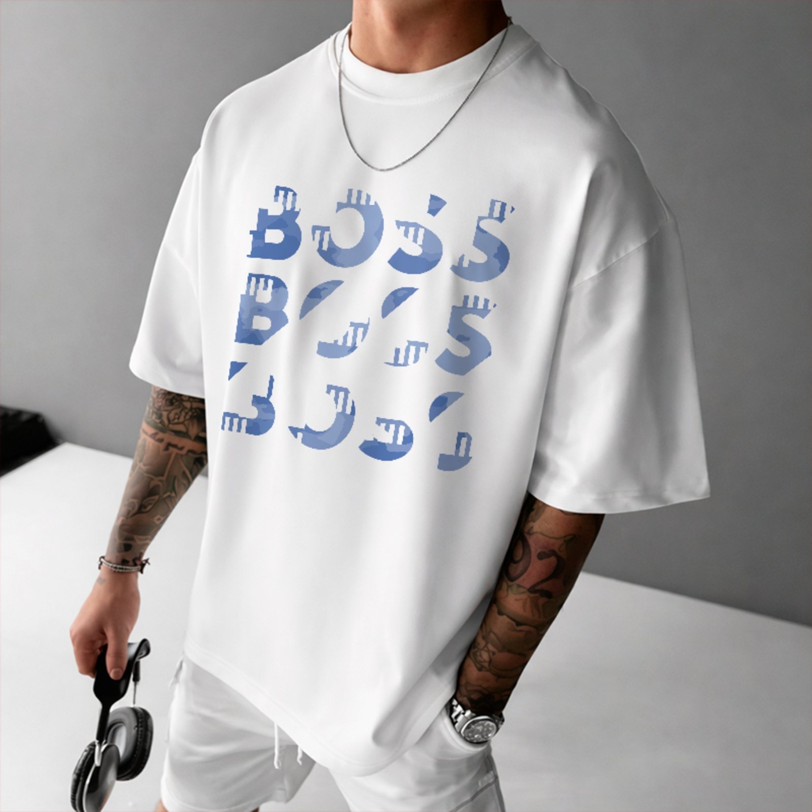 Camiseta Oversized Boss Pattern Style Fashion Hype Branco