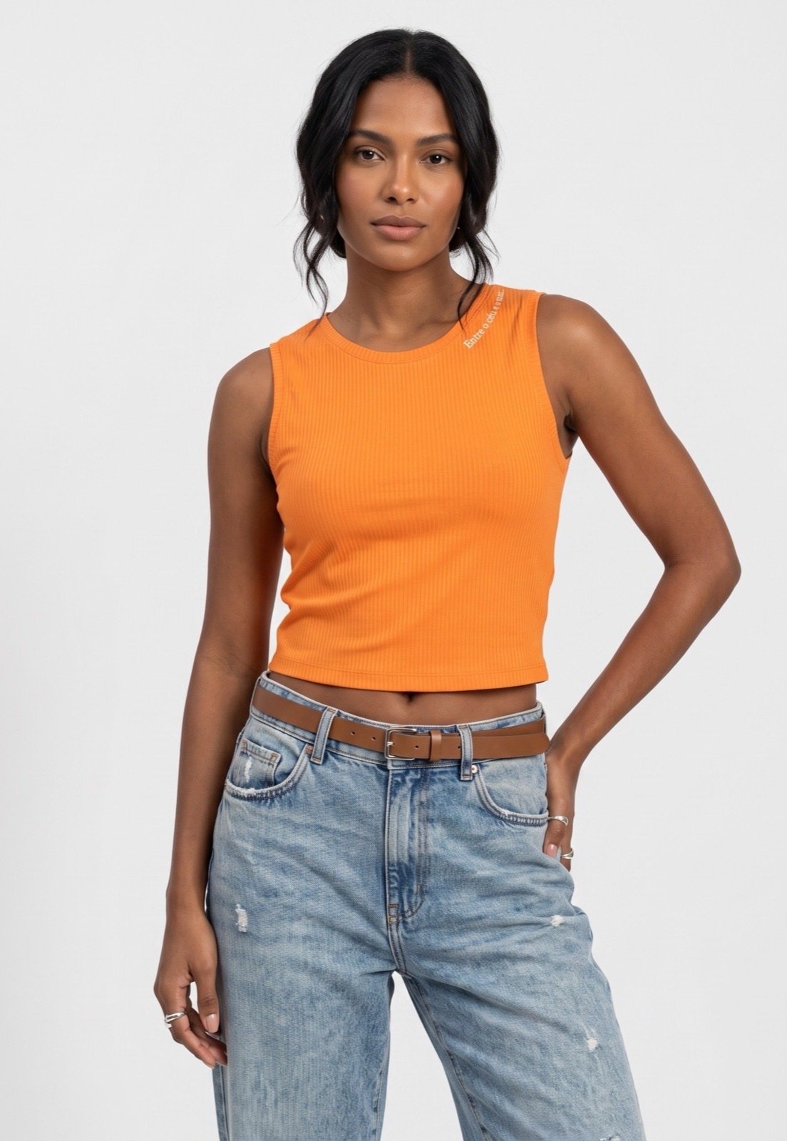 Blusa Feminina Lez a Lez Malha Canelada Modal Laranja