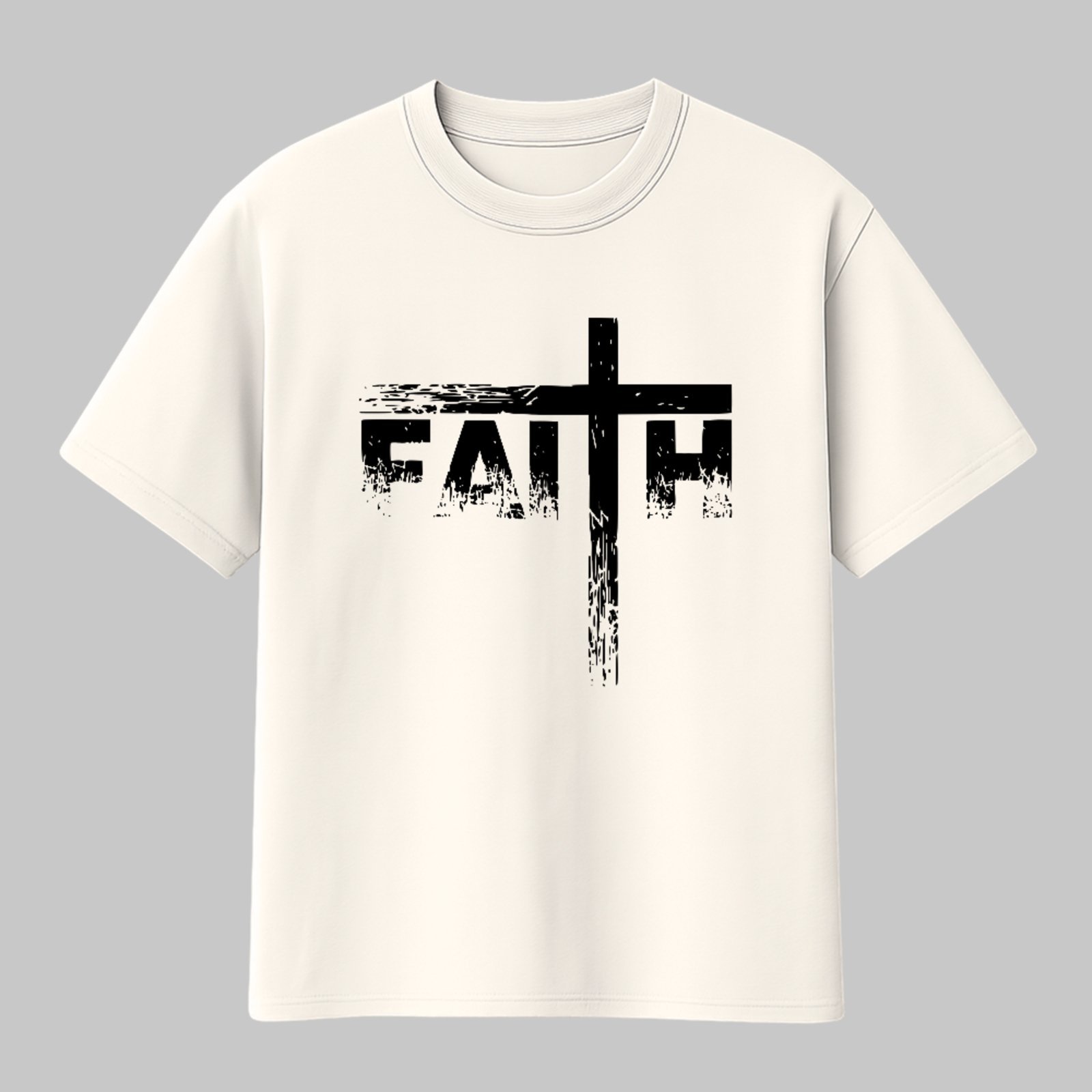 Camiseta Básica Faith Cruz Religiosa Cristã Unissex Off White