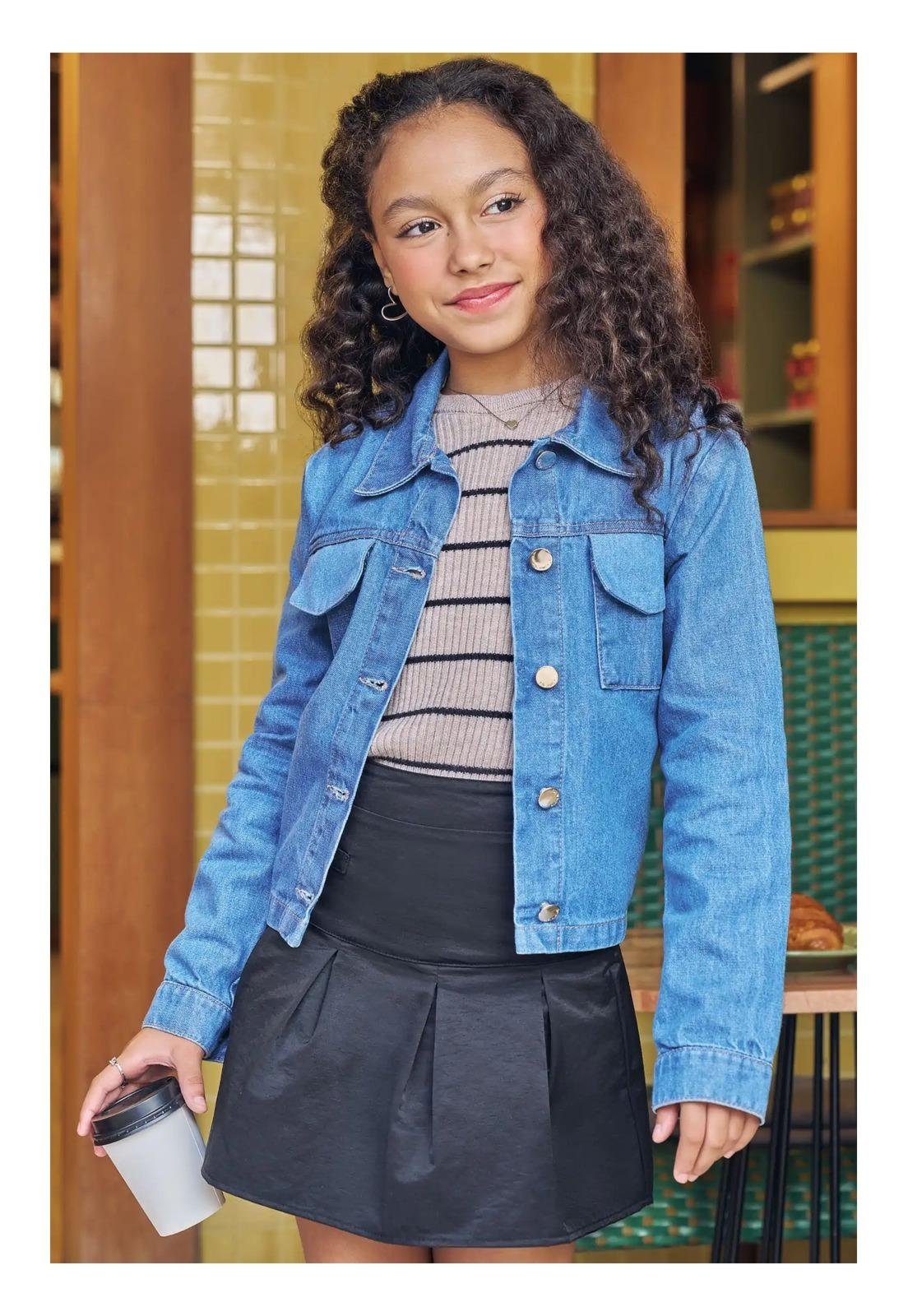 Infantil - Saia Preta Cintura Alta Menina Vic Vicky 10 Preto