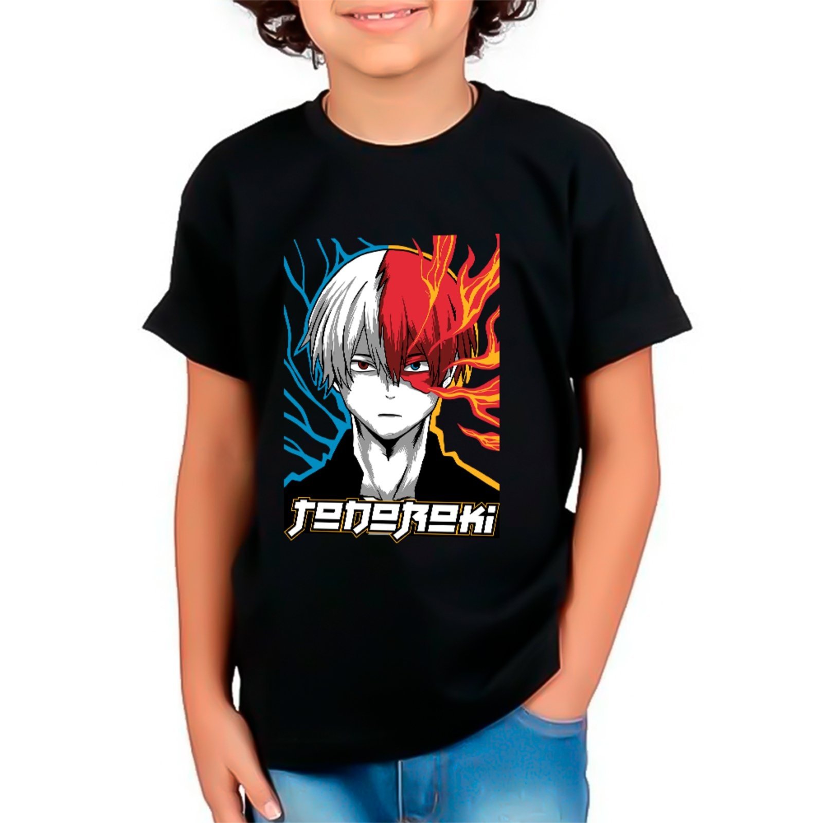 Infantil - Camiseta Unissex Coleçao Anime Boku No Hero Todoroki Preto