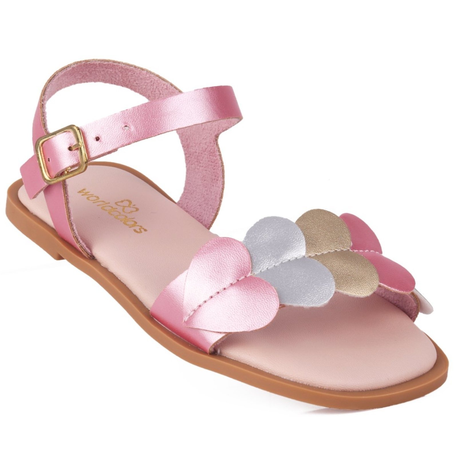 Infantil - Sandália Feminina WorldColors Corações Conforto e Estilo - Rosa Metálico