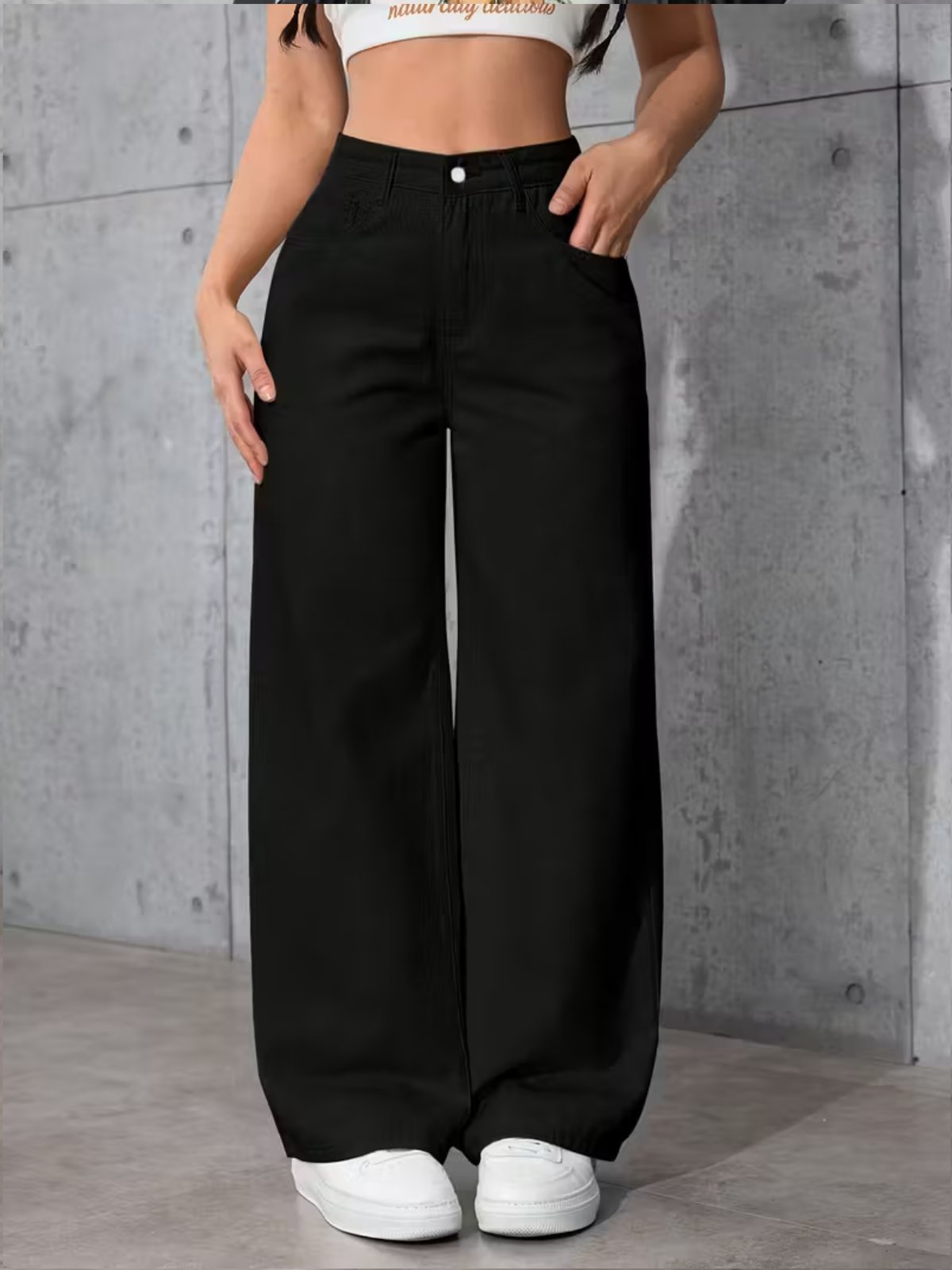 Calça Wide Leg Feminina Kovali Fashion Store Confortavel e Básica Tecido Premium Preta
