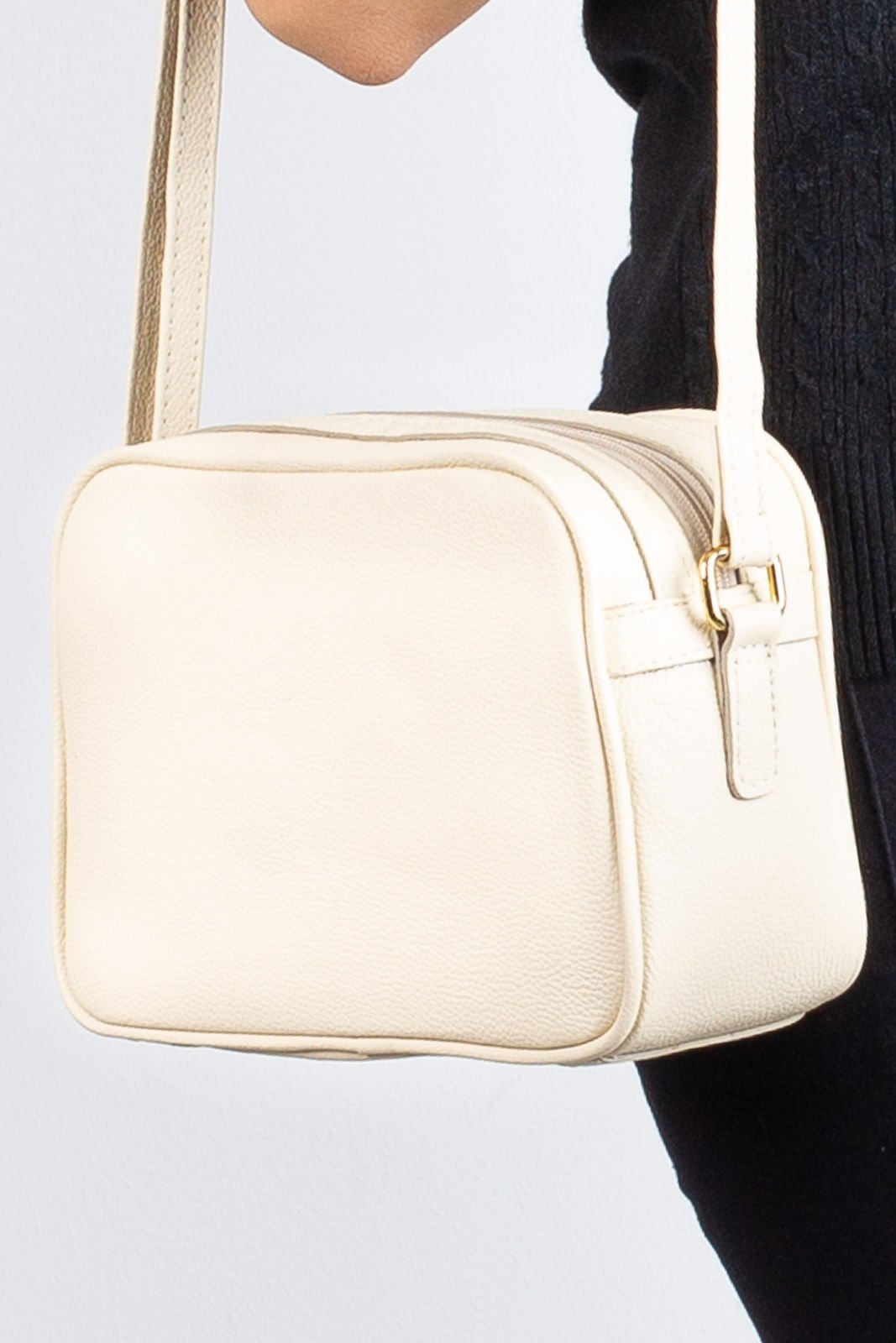 Bolsa quadrada pequena de couro liso Diana - Marfim