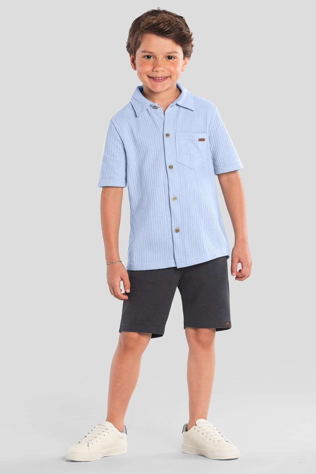 Infantil – Camisa menino em meia malha Mundi – 10 Azul