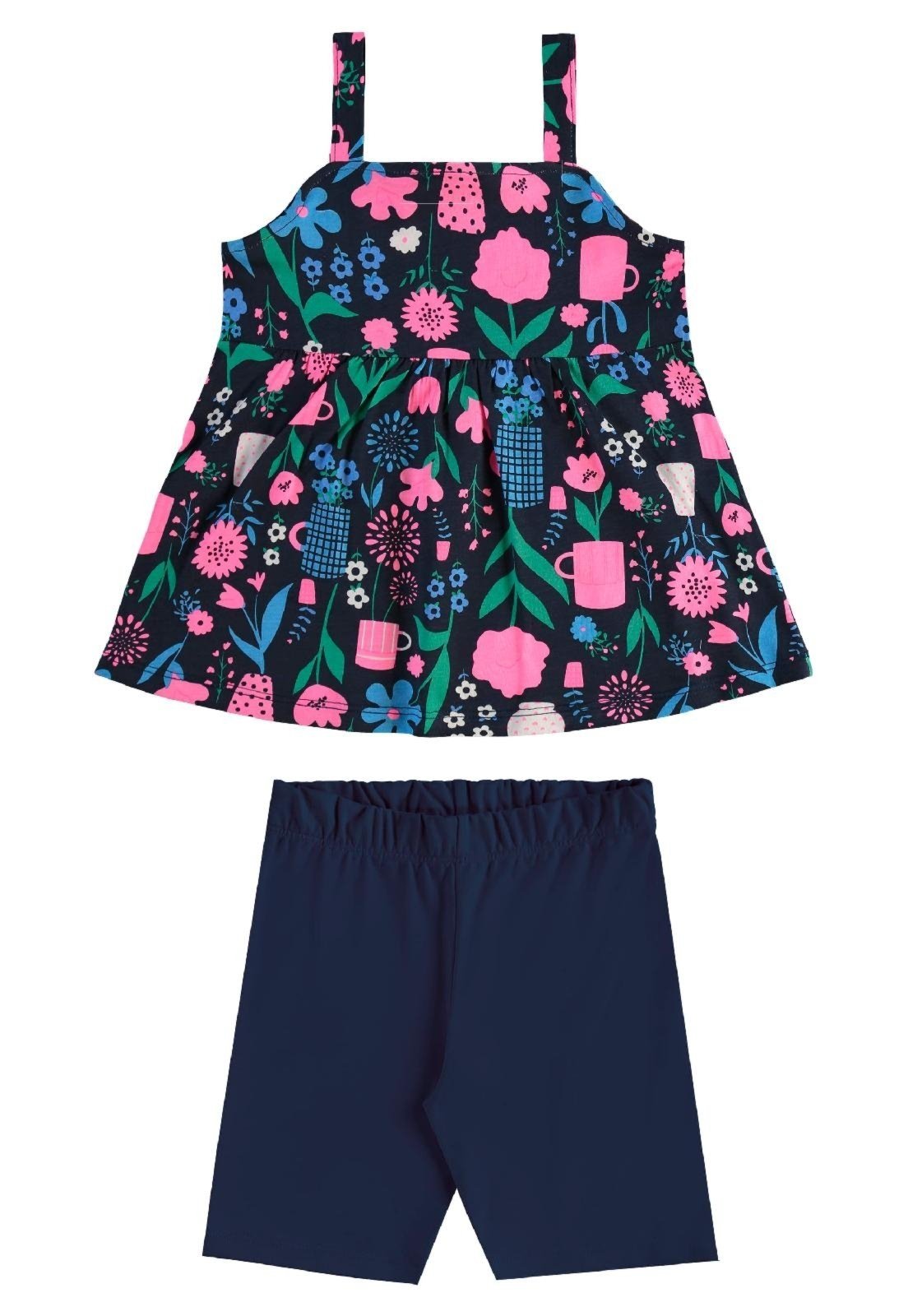 Infantil - Conjunto Bata Floral e Bermuda Bee Loop Azul