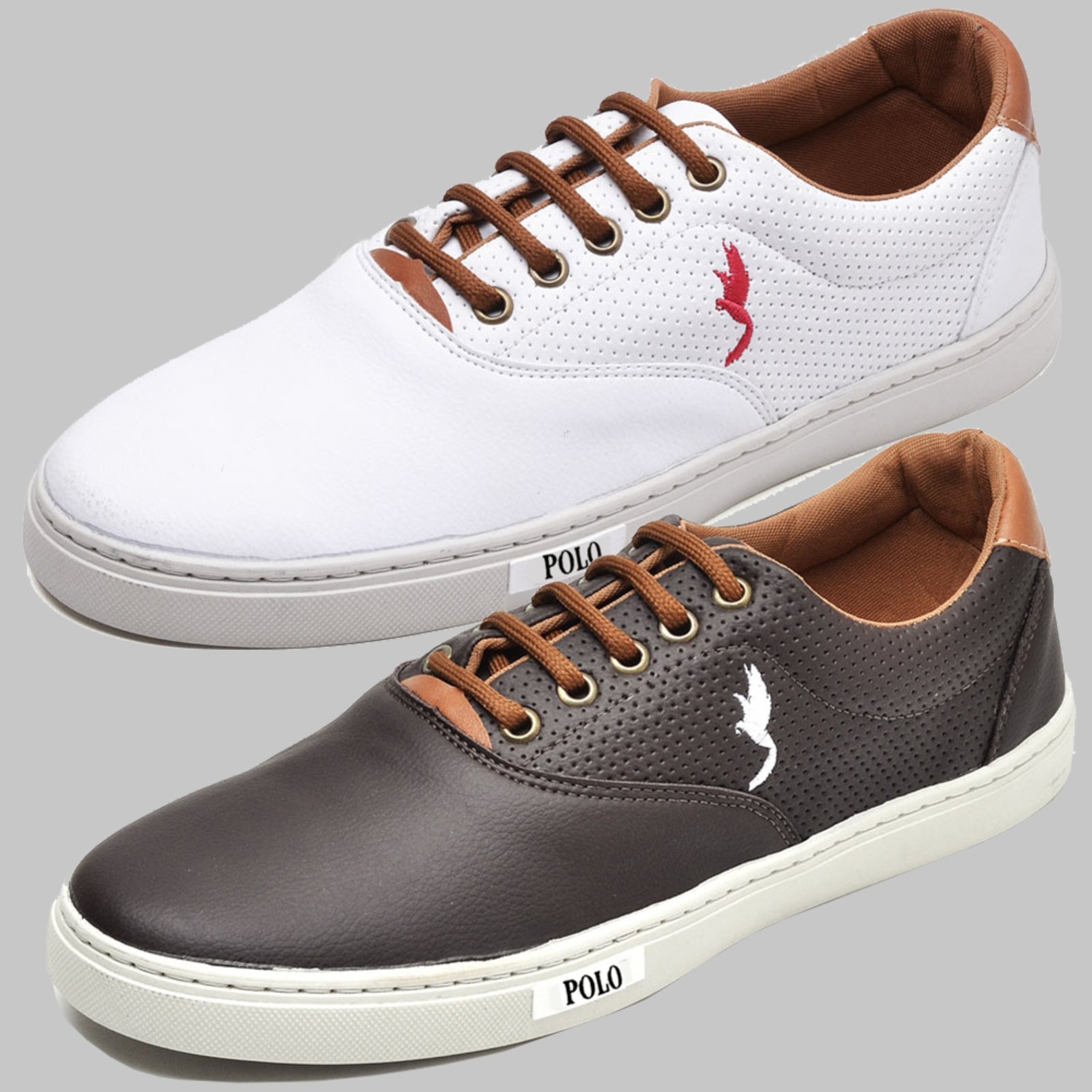 Kit 2 Pares Sapatênis Masculino Casual Polo Blu Branco/Café