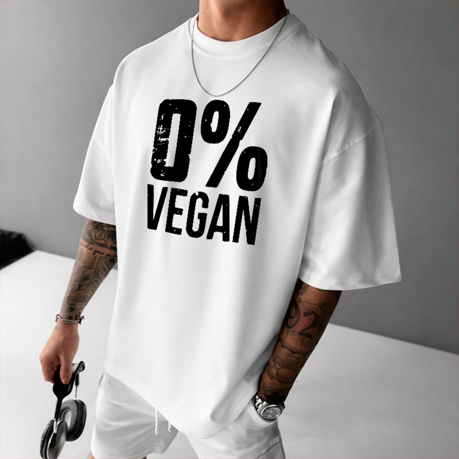 Camiseta Oversized Humor Irônico Vegano Engraçado Unissex Branco