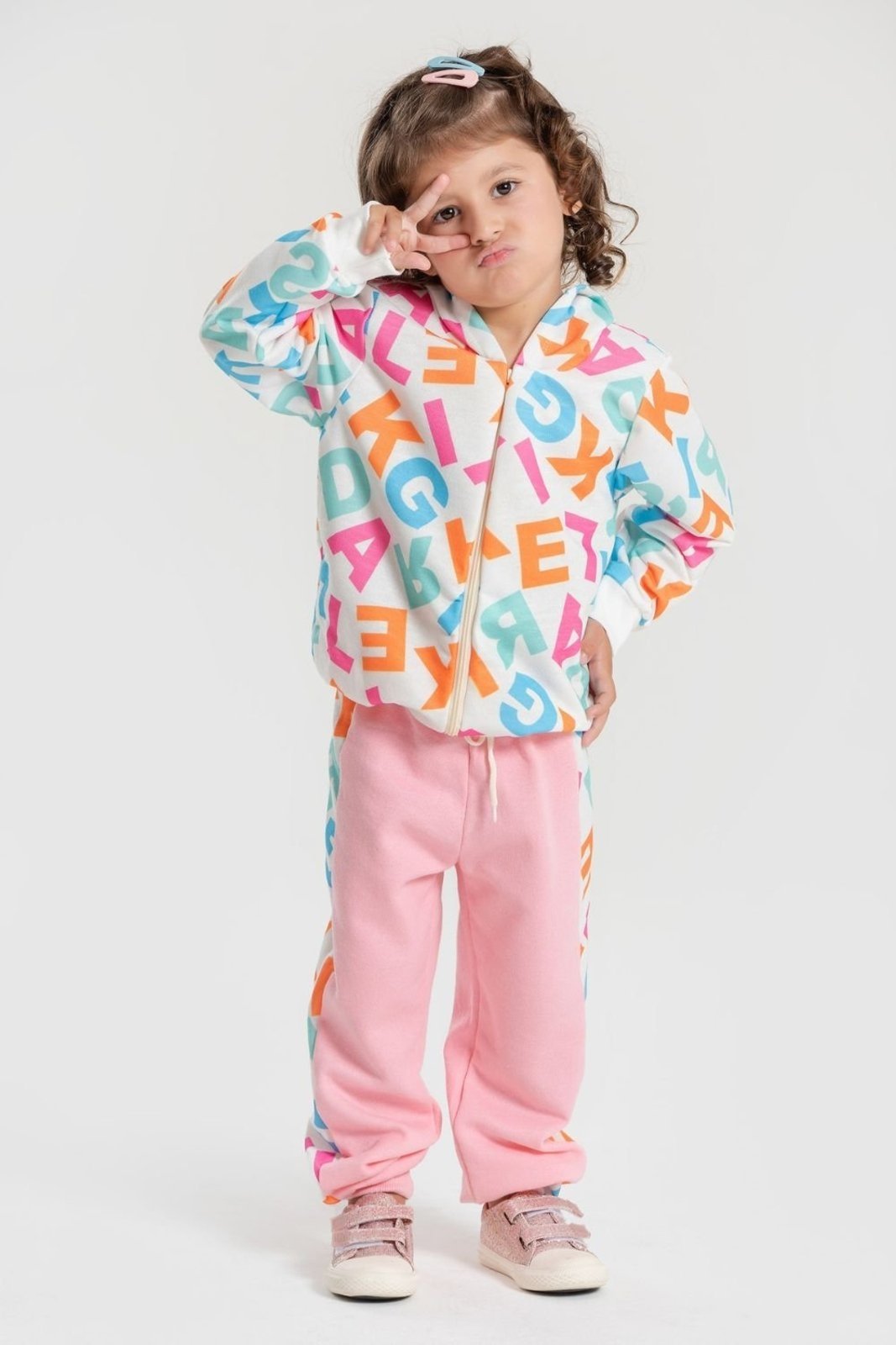 Vista 2 Infantil - Conjunto Moletom Peluciado Feminino Letras - Off-White Mega Kids unico white Mega Kids unico white