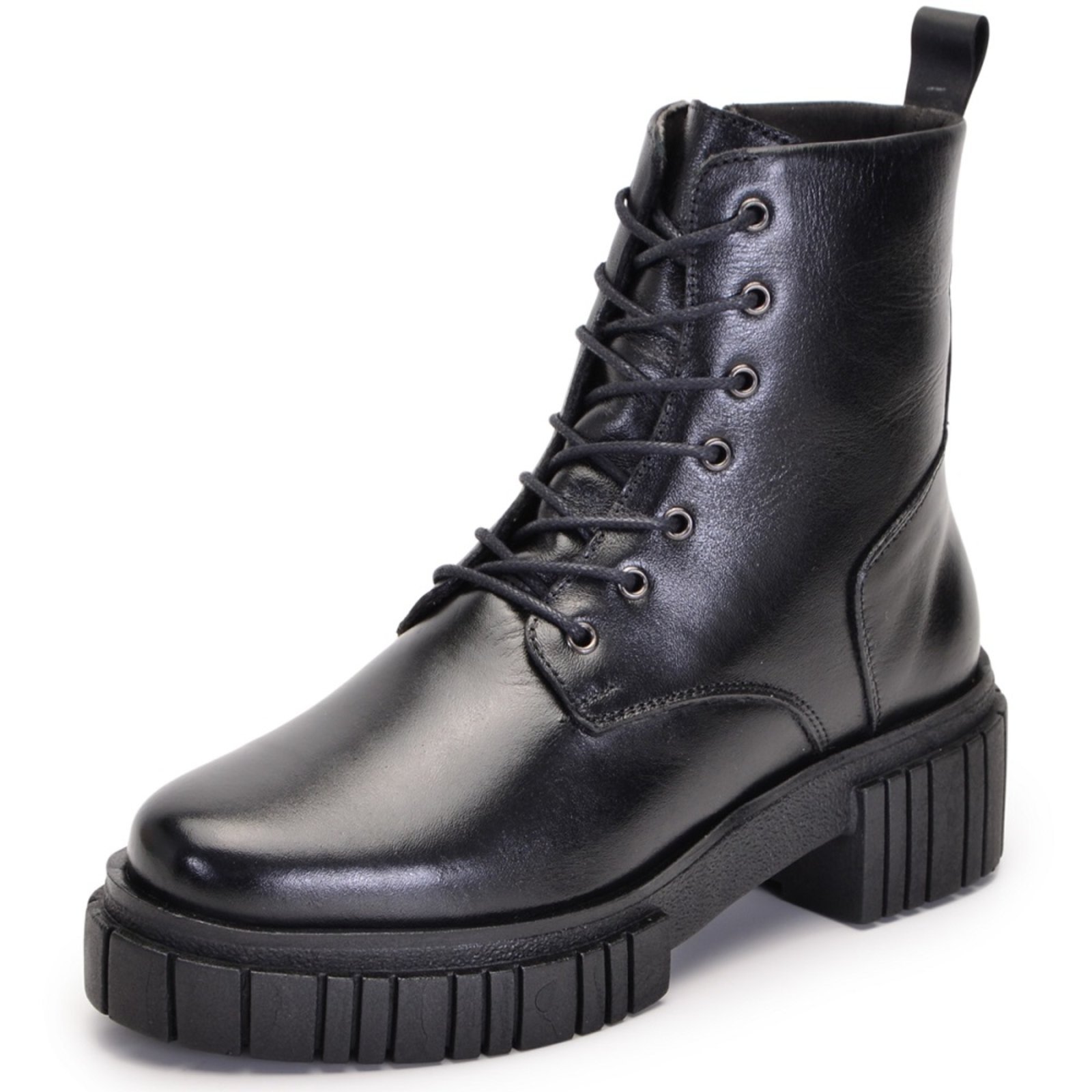 Bota Coturno Feminino Ferrile em Couro Preto Tratorado 7005 Preta