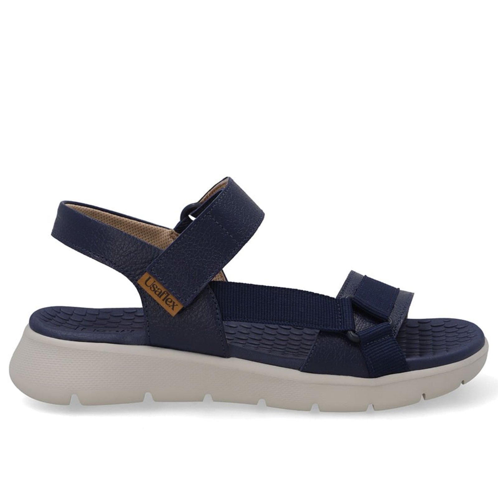 Sandália Em Couro Azul Com Ajuste Fecho-Flex