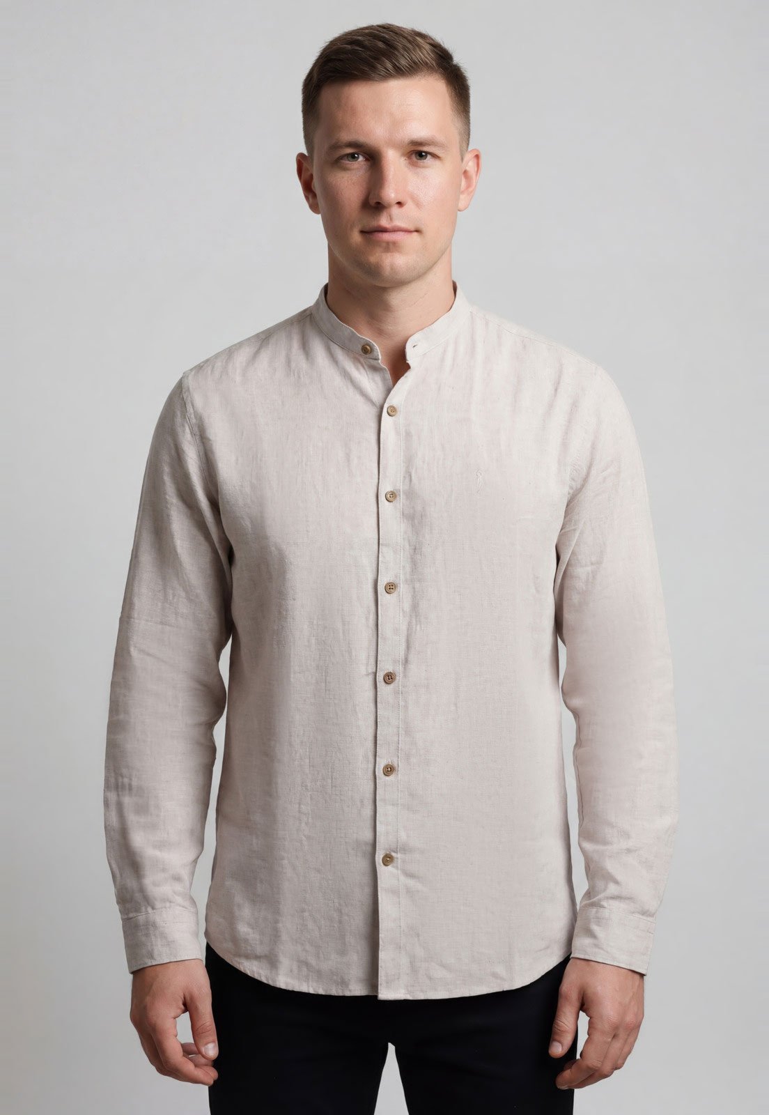 Camisa Masculina Aleatory Manga Longa Linho Bege