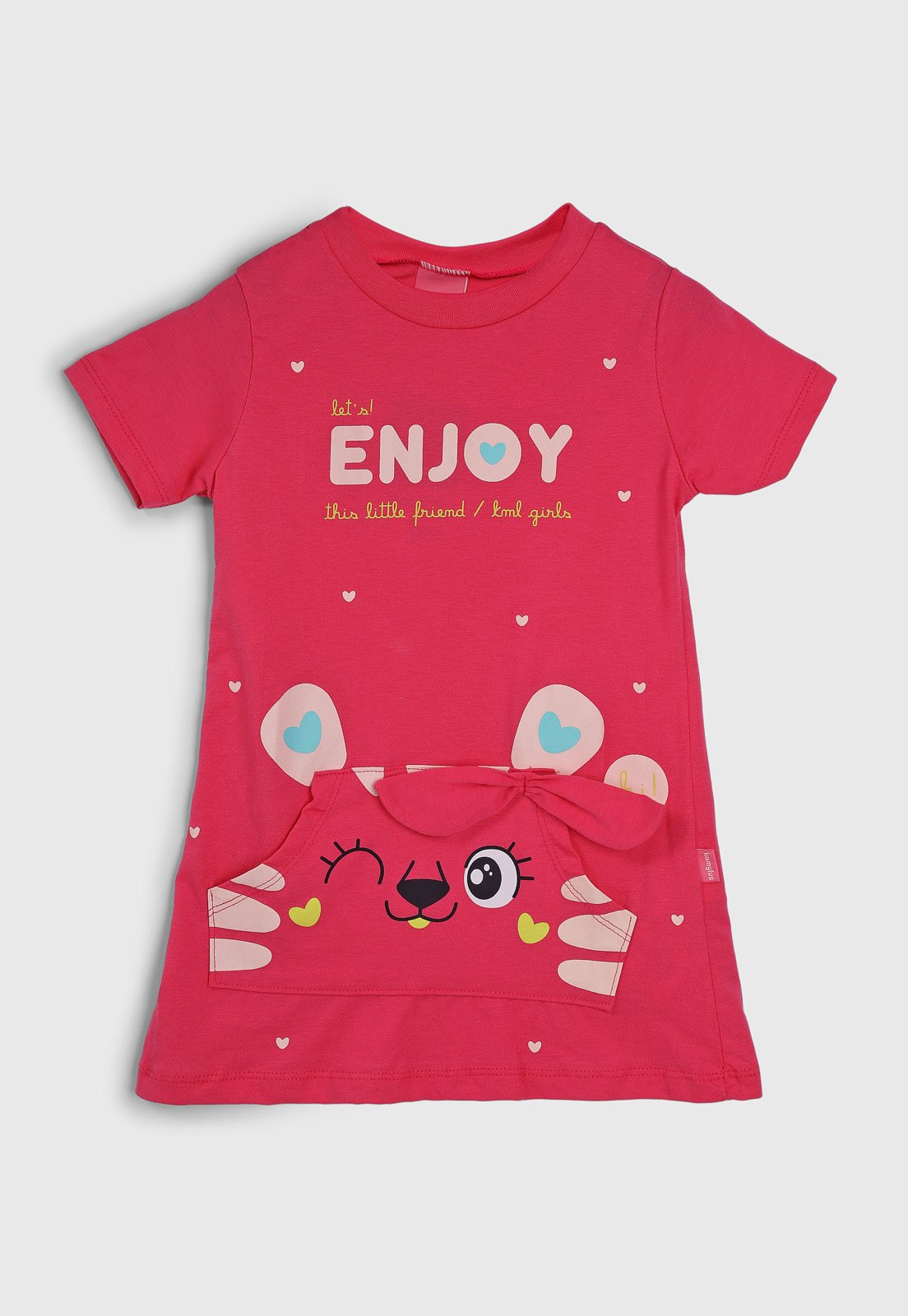 Vestido Kamylus Estampa Gatinho Rosa