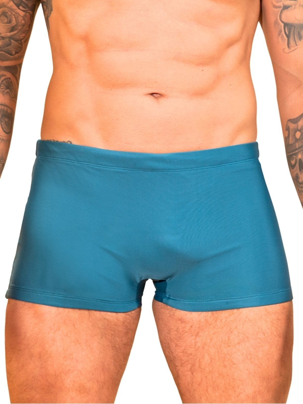 Sunga Boxer Masculina Orla da Praia Lisa Com Forro Natação Proteção Solar Azul Petróleo