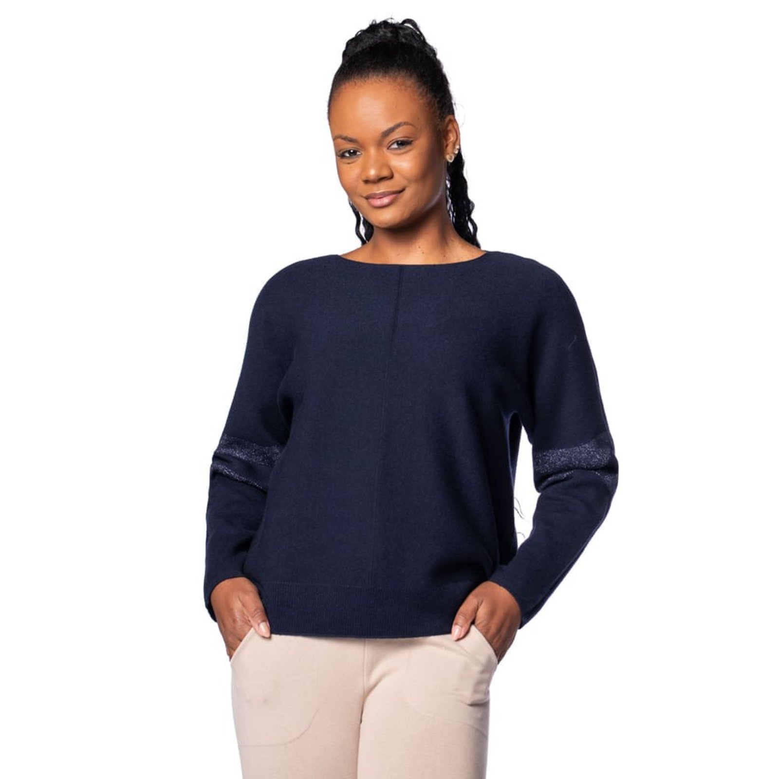 Blusa Feminina Facinelli Manga Longa Gola Canoa Marinho