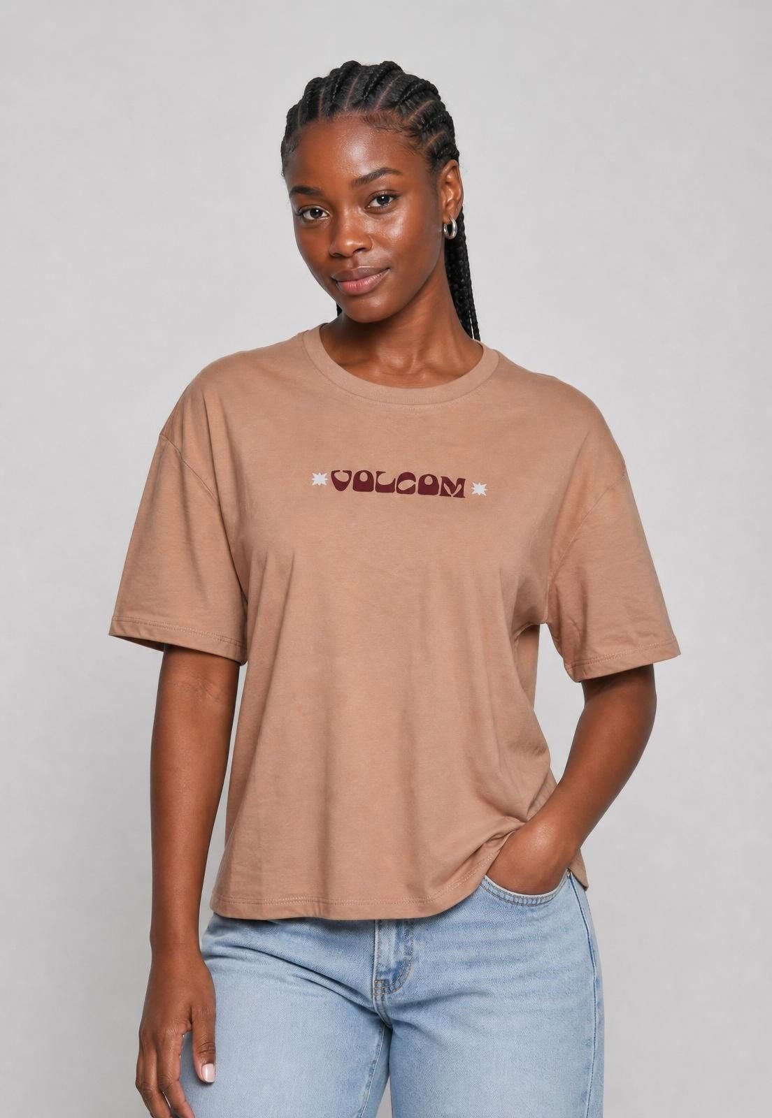 Camiseta Feminina Volcom Logo Marrom