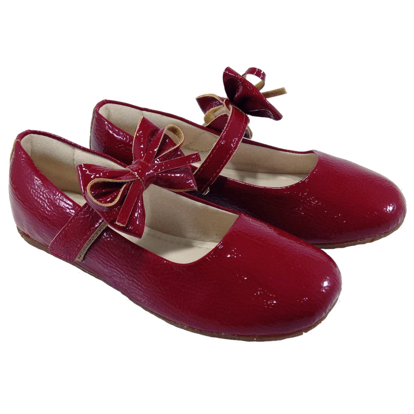 Infantil – Sapatilha Menina Fechamento Fácil Laço Removível Sapato Boneca Kimey Verniz Vermelho
