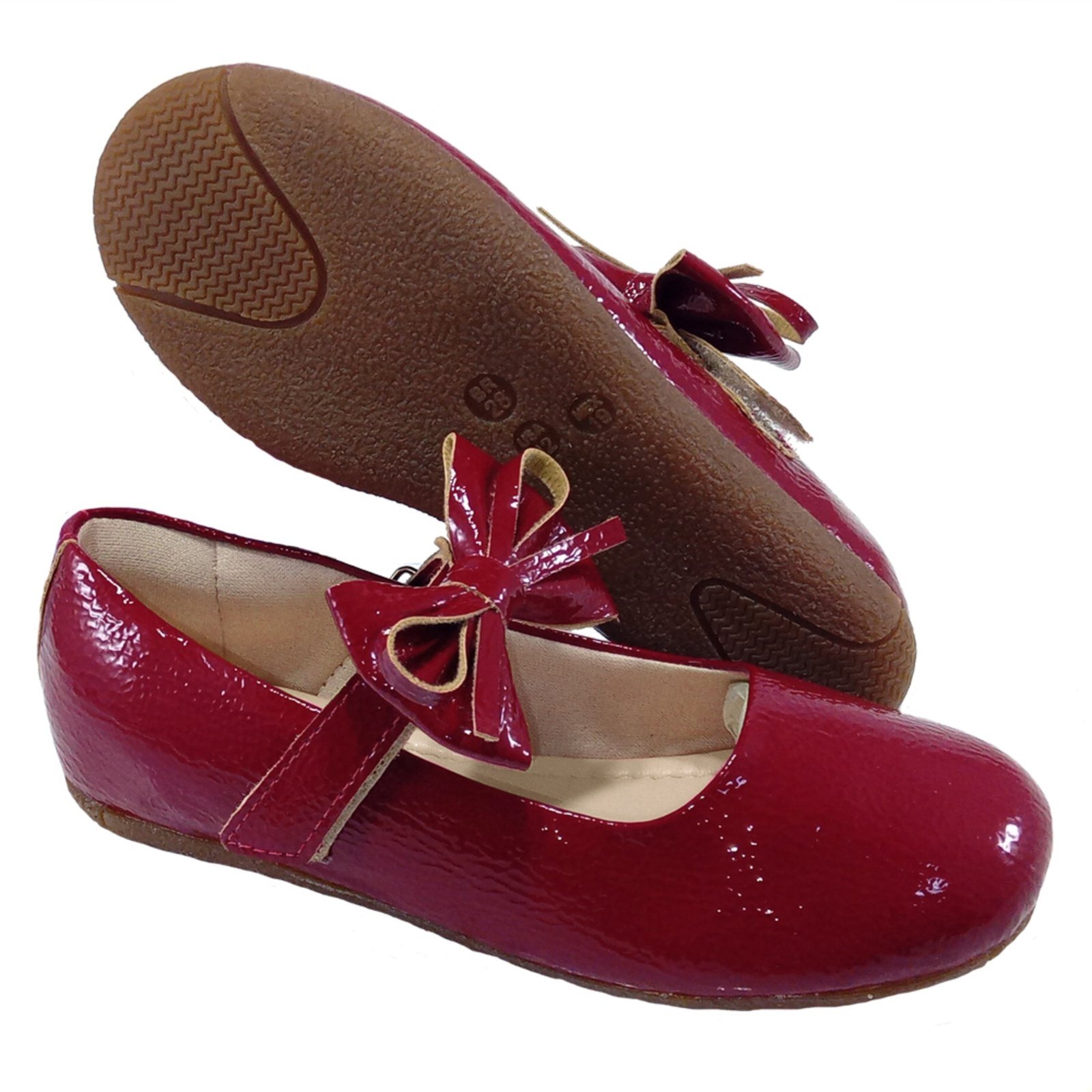 Vista 3 Infantil - Sapatilha Menina Fechamento Fácil Laço Removível Sapato Boneca Kimey Verniz Vermelho branco Kimey branco