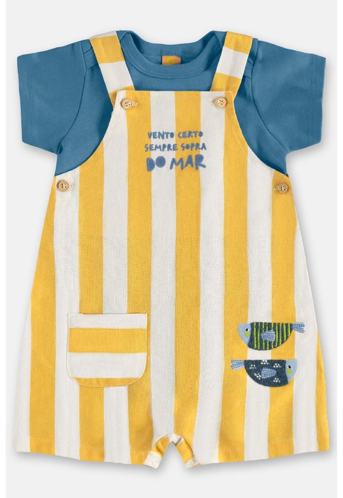 Vista 3 Infantil - Conjunto com Body e Jardineira Três e Já azul Três e Já azul
