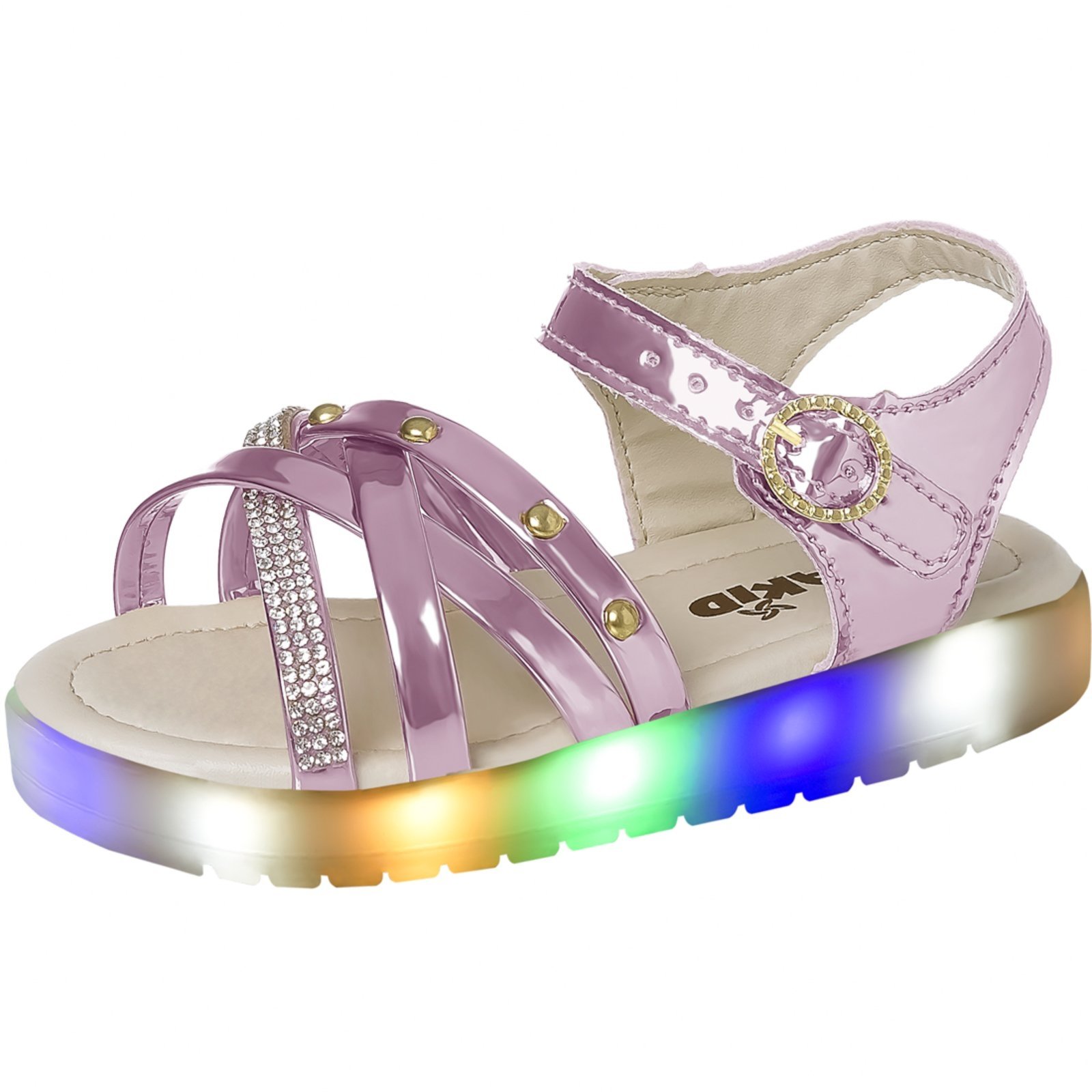Infantil - Sandália Menina Luz Led Luzinha Que Acende E Pisca Rosa Strass