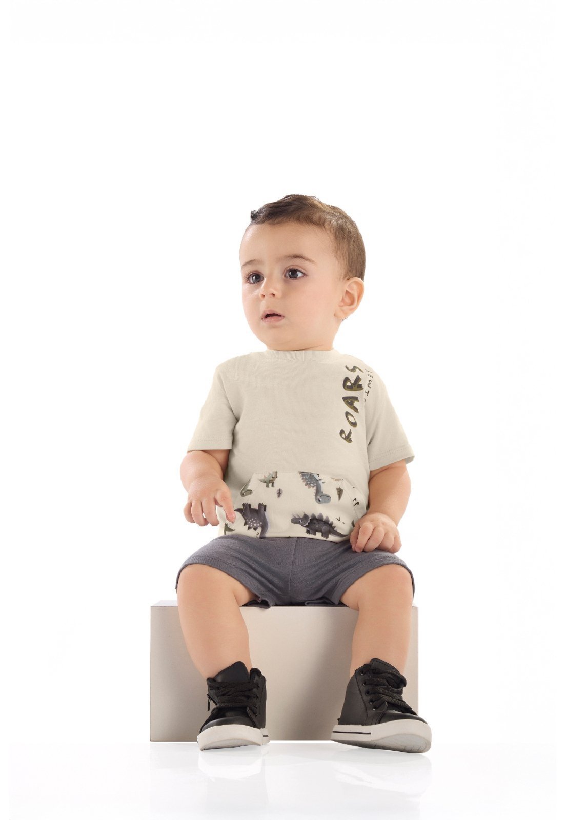 Infantil - Conjunto Camisa Dino Bermuda Quimby Bege