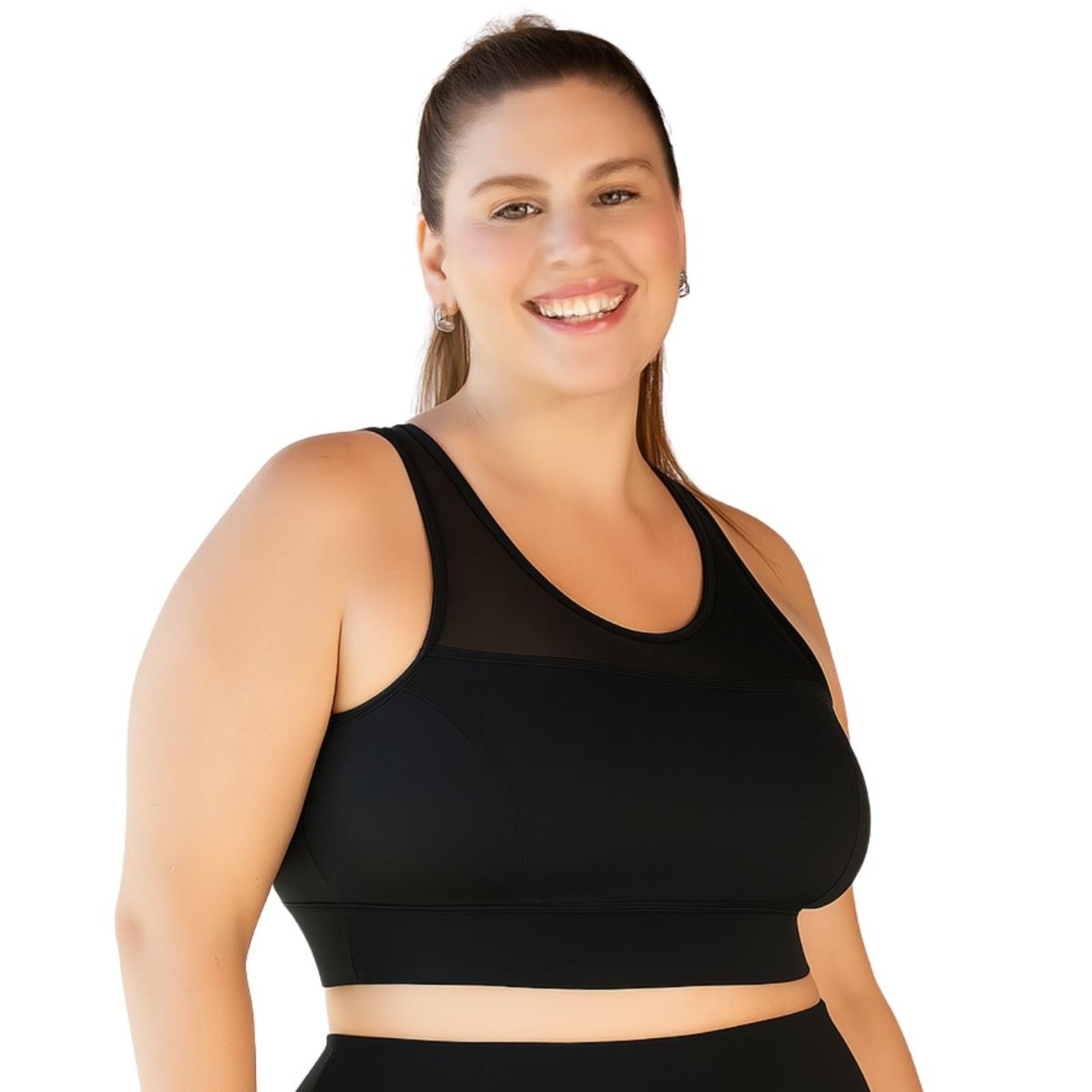 Top Fitness Feminino Plus Size Com Tule Selene