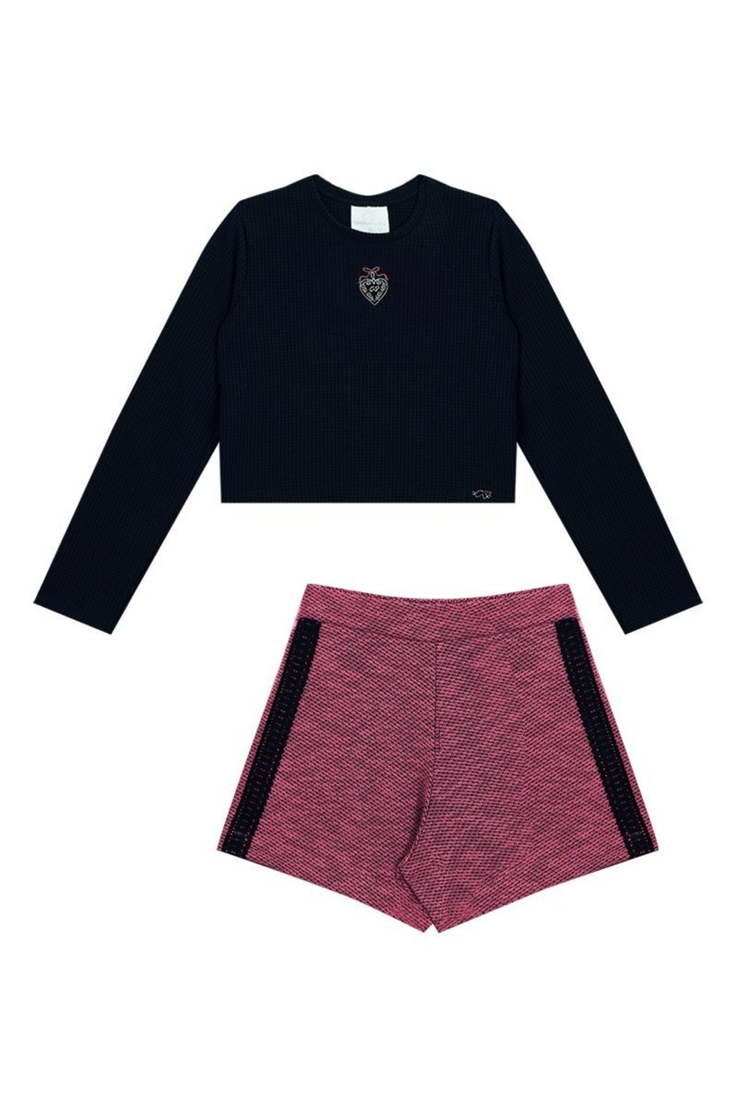 Infantil - Conjunto Terracota Blusa em Jacquard e Shorts Xadrez