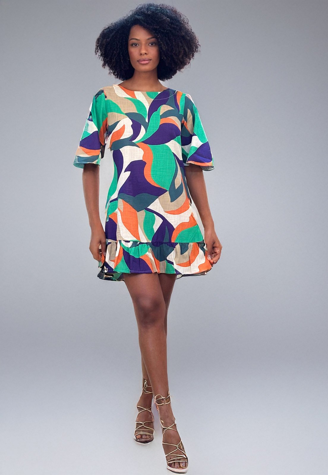Vestido Amazonia Vital Curto Viscose Estampa Brisa do Mar
