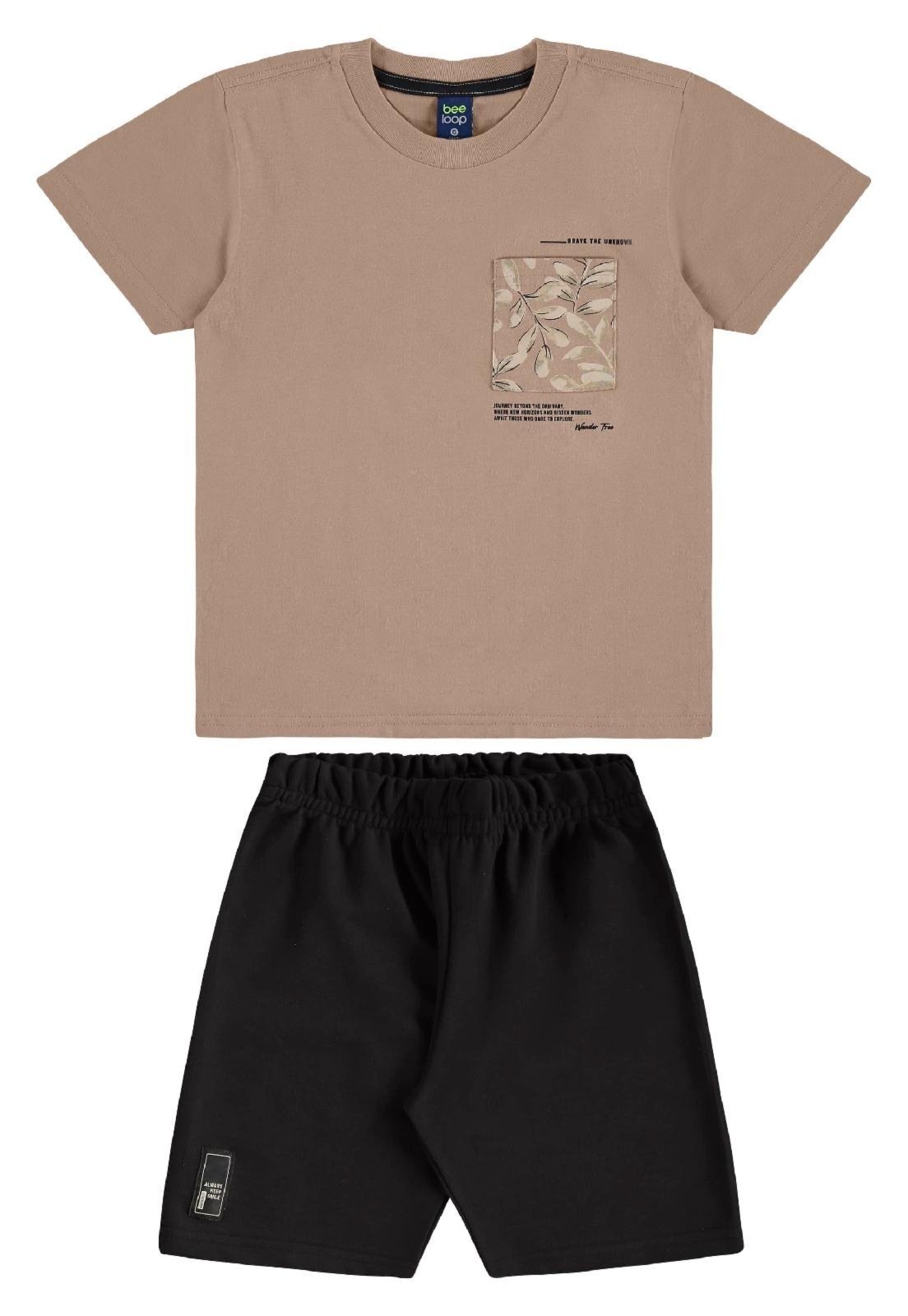 Infantil - Conjunto Camiseta Bolso Bermuda Bee Loop Marrom