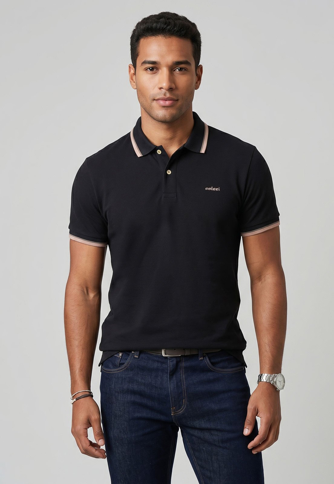 Polo Masculina Colcci Logo Preta