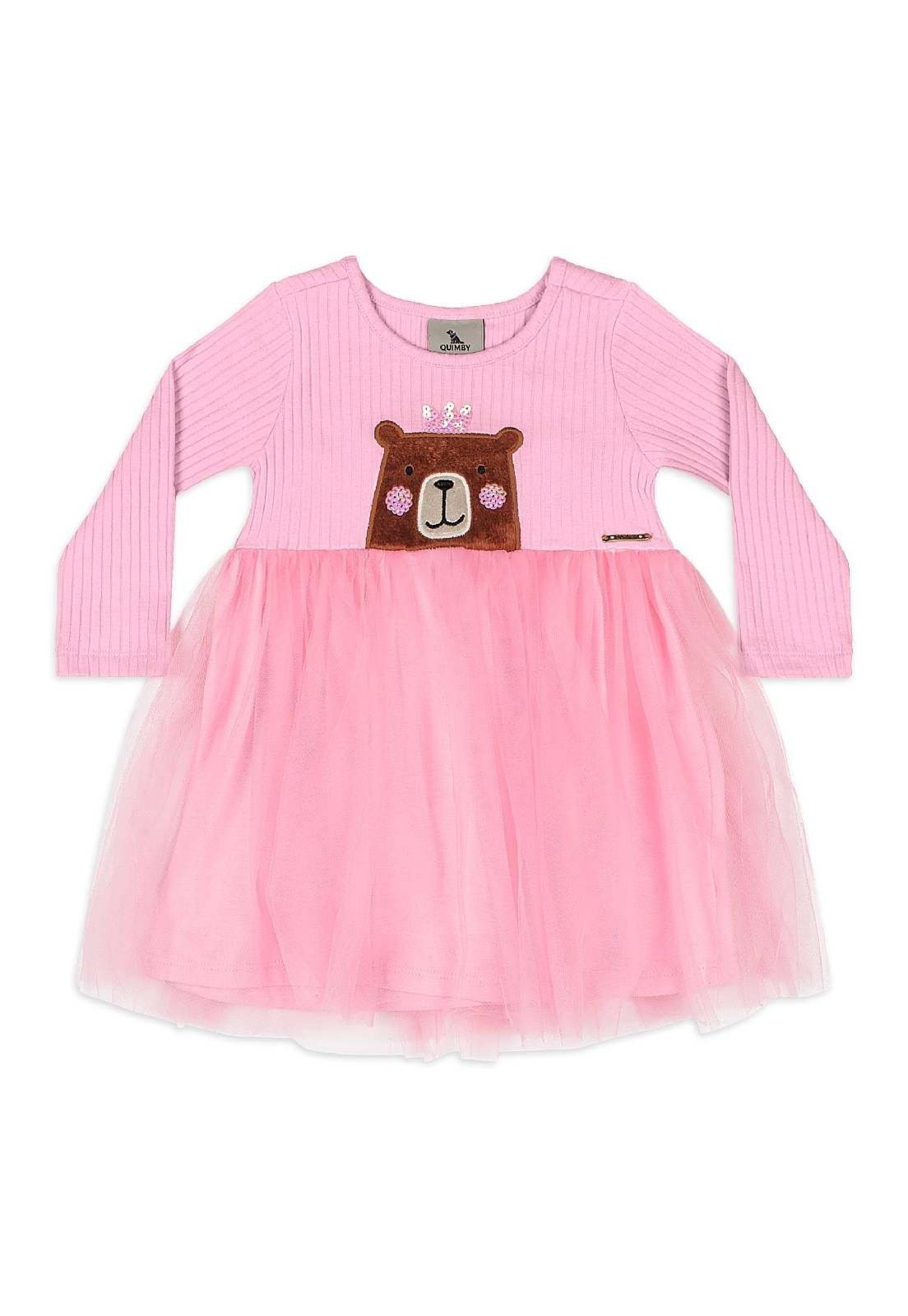 Infantil - Vestido Ribana Tule Forro Quimby Rosa