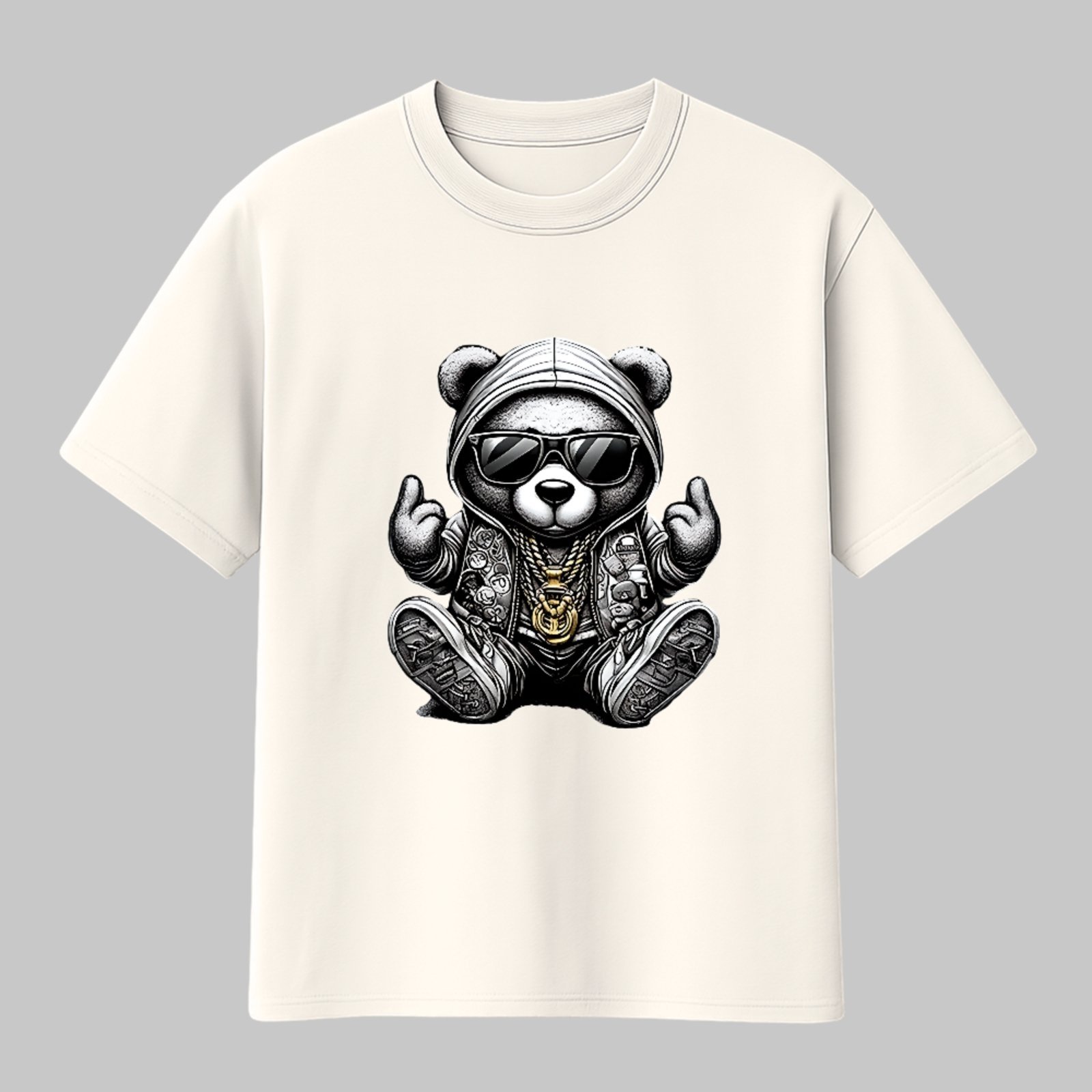 Camiseta Básica Panda Hip Hop Style Unissex Off White