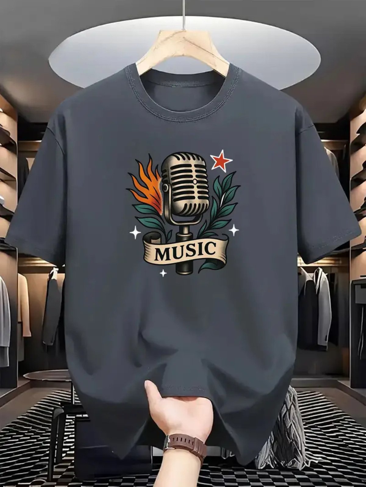 Camiseta Estampada Mic Music Safira Moda Algodão Cinza Chumbo