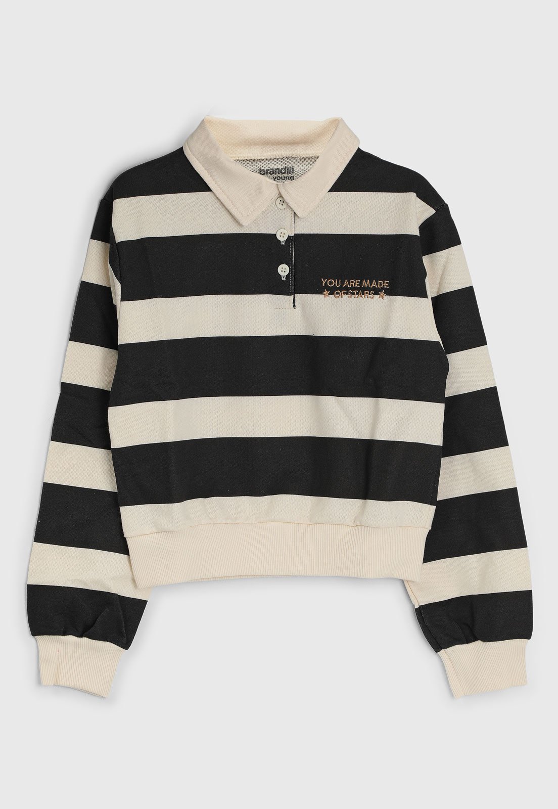 Infantil - Blusa de Moletom Brandili Listrada Gola Polo Preta