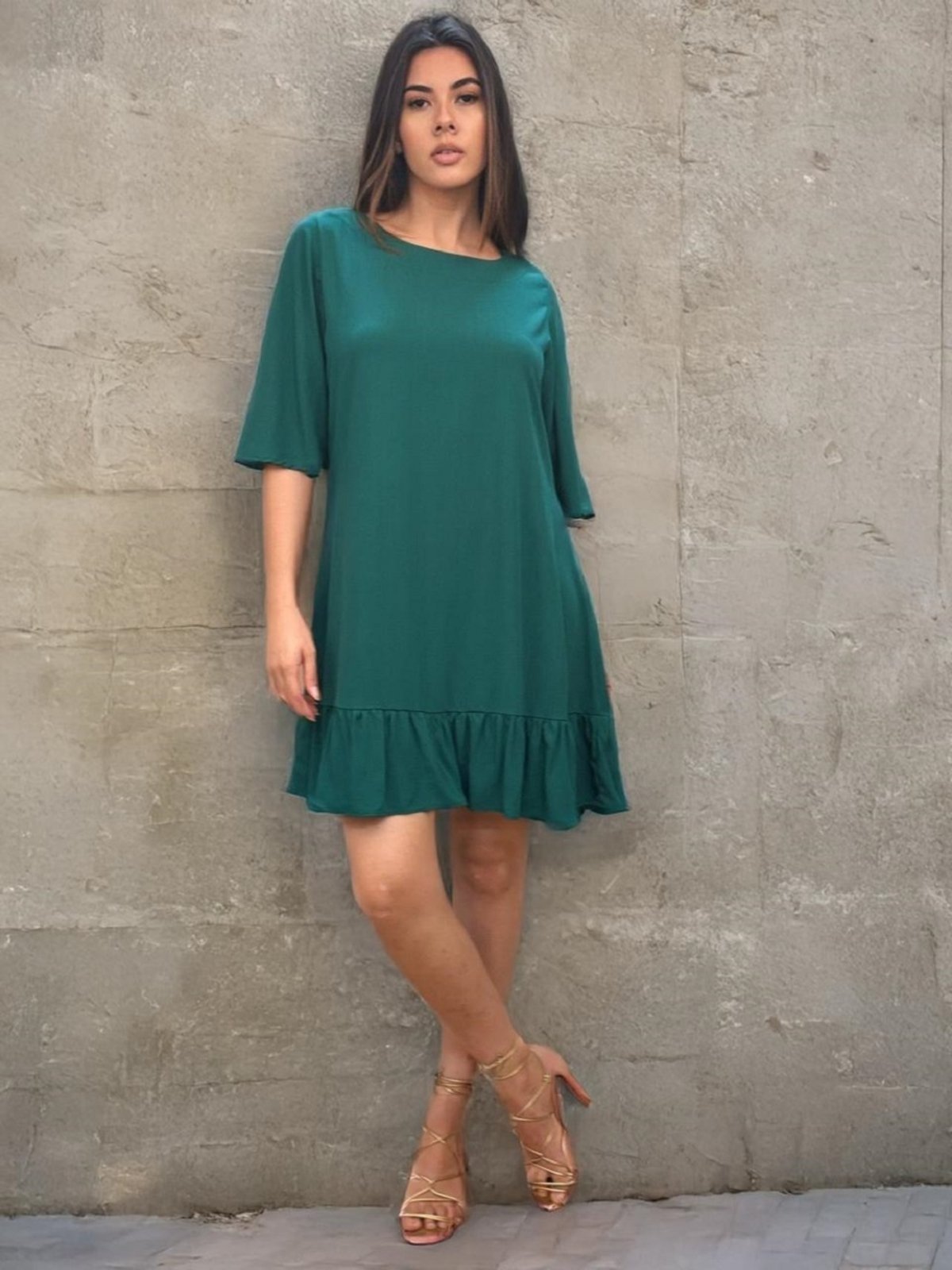 Vestido Curto Viscose Estampa Verde Musgo