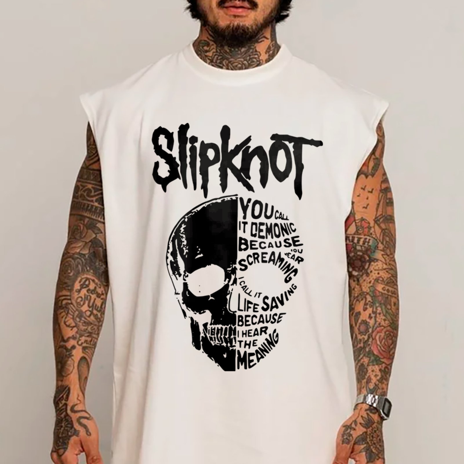 Camiseta Regata Machão Banda Slipknot Caveira Metal Moda Urbana Estilo Branco