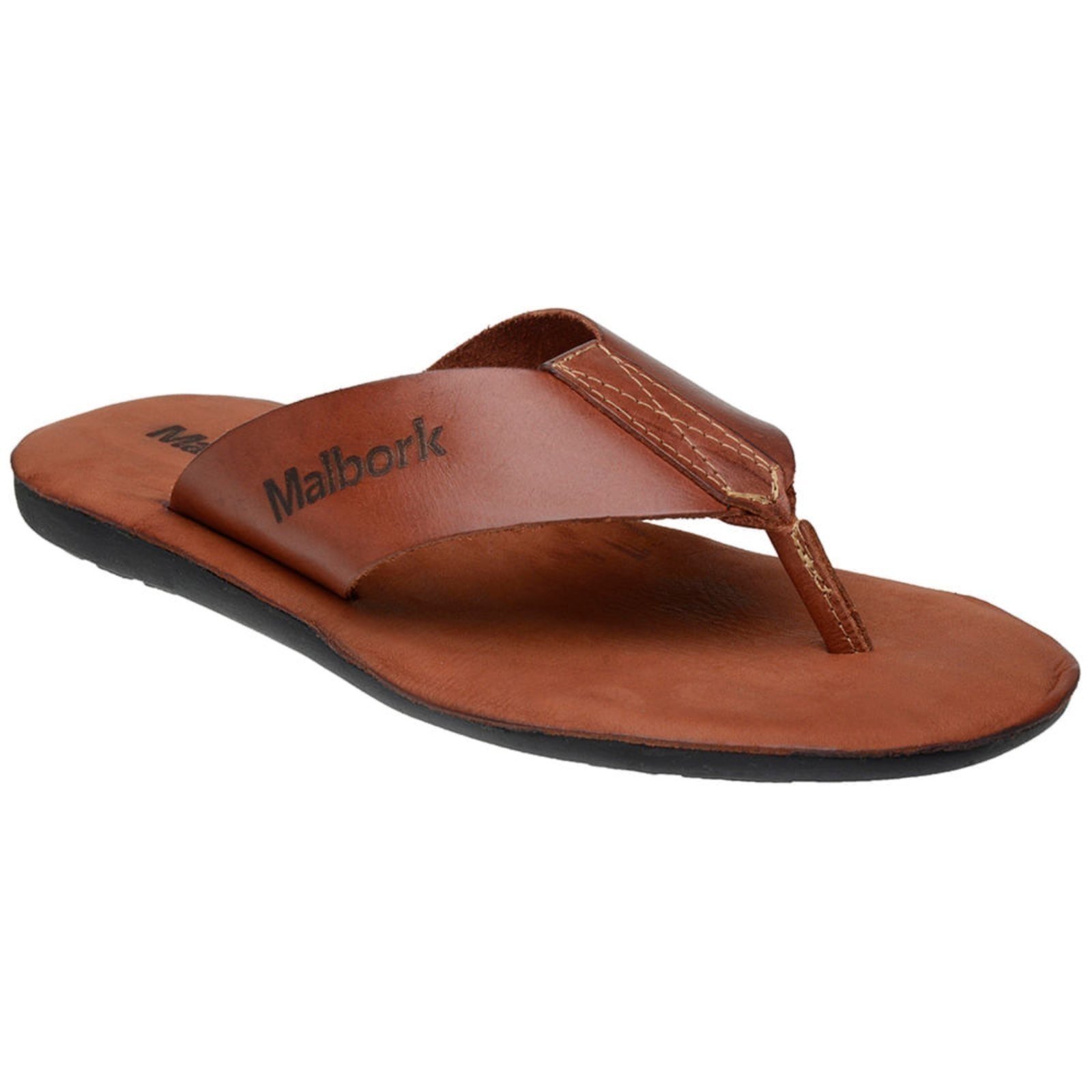 Chinelo Conforto Masculino Malbork Couro Pinhão Palmilha Couro